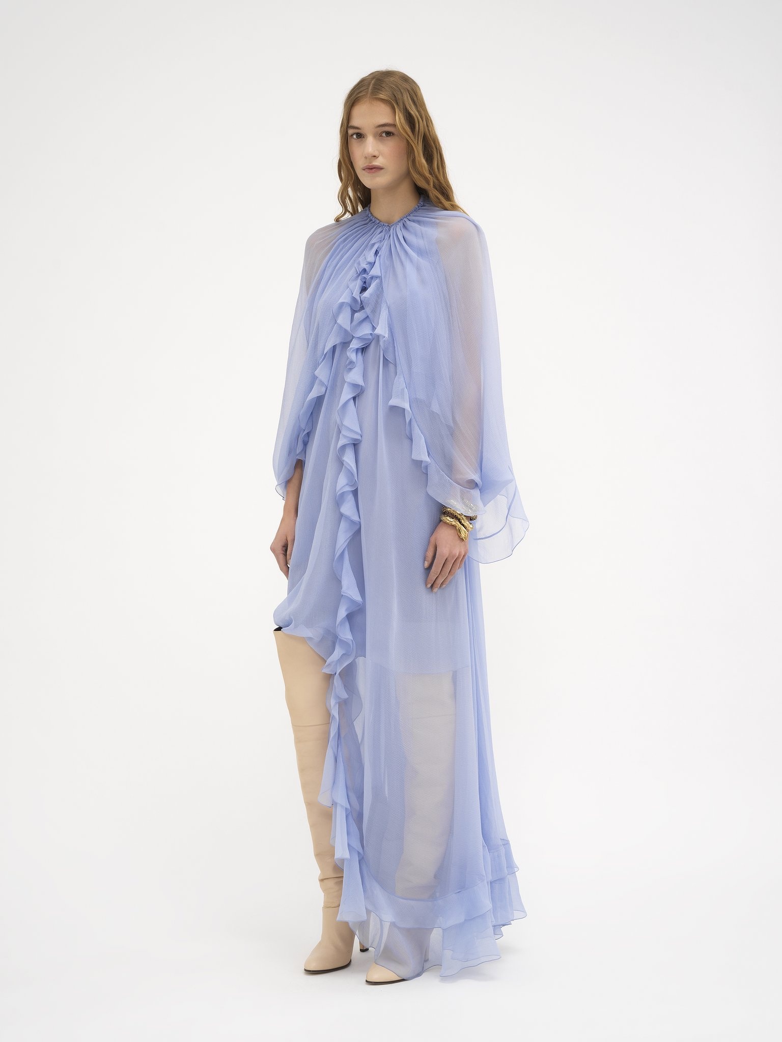 LONG CAPE DRESS IN SILK MOUSSELINE - 4