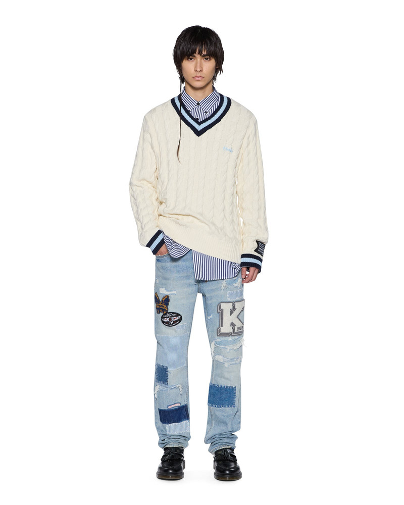 Ksubi PRINCETON CABLE KNIT V NECK VINTAGE WHITE outlook