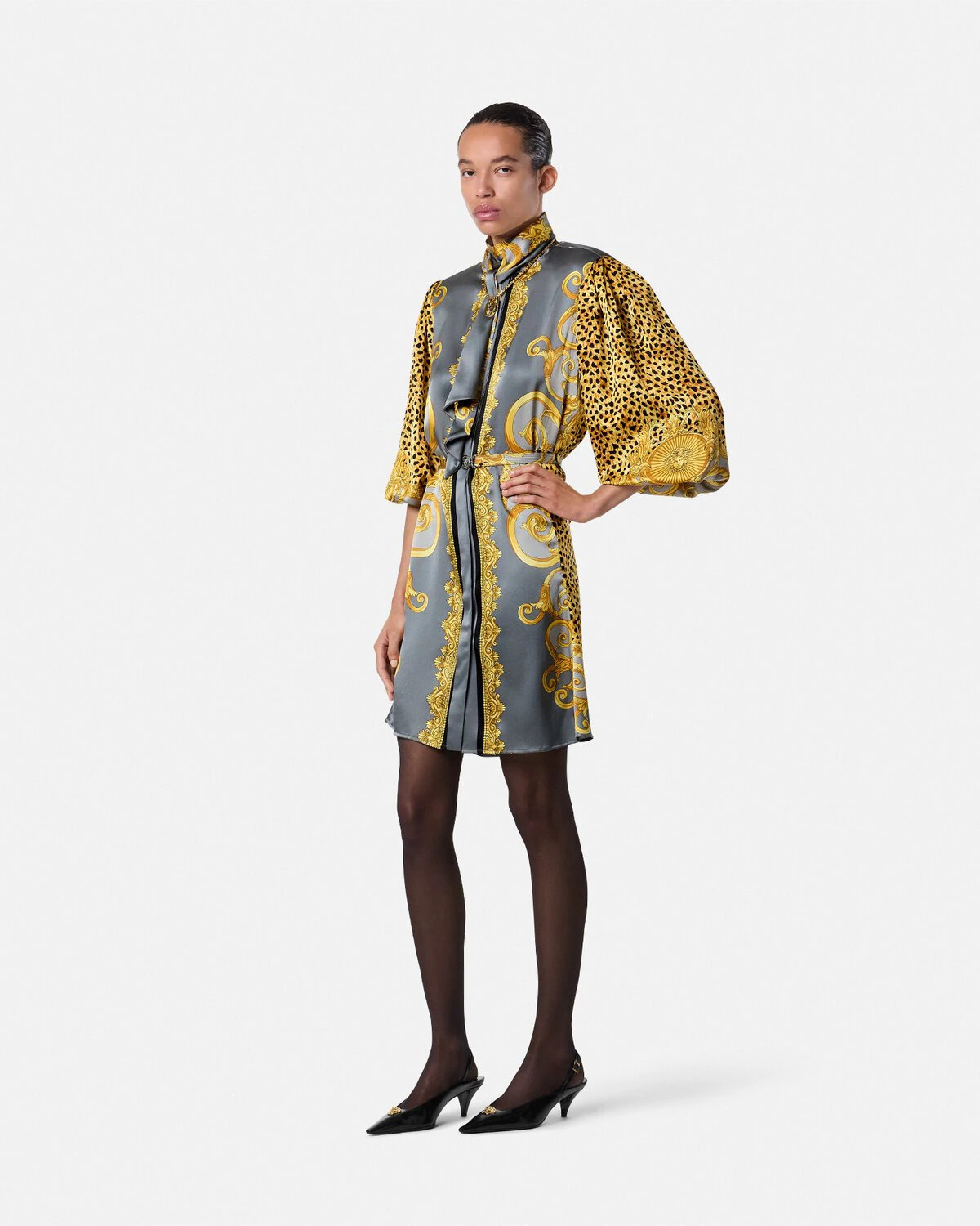 Cheetah Foulard Silk Lavallière Mini Dress - 2