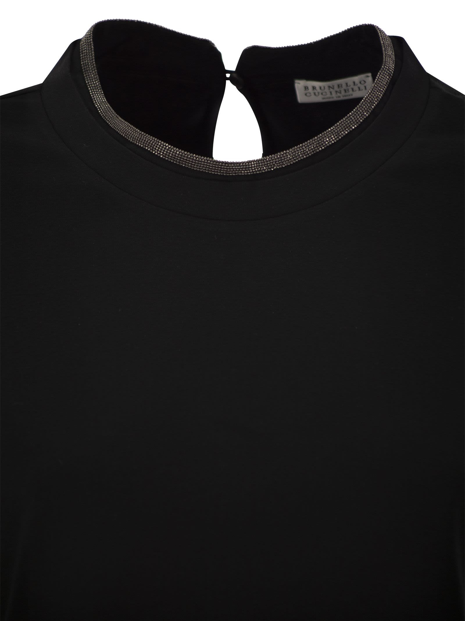 Brunello Cucinelli Women Stretch Cotton Jersey T-Shirt With Precious Faux-Layering - 4