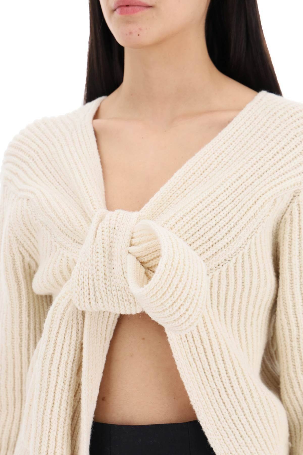 RIBBED SWEATER WITH TIEABLE CLOSURE - 5