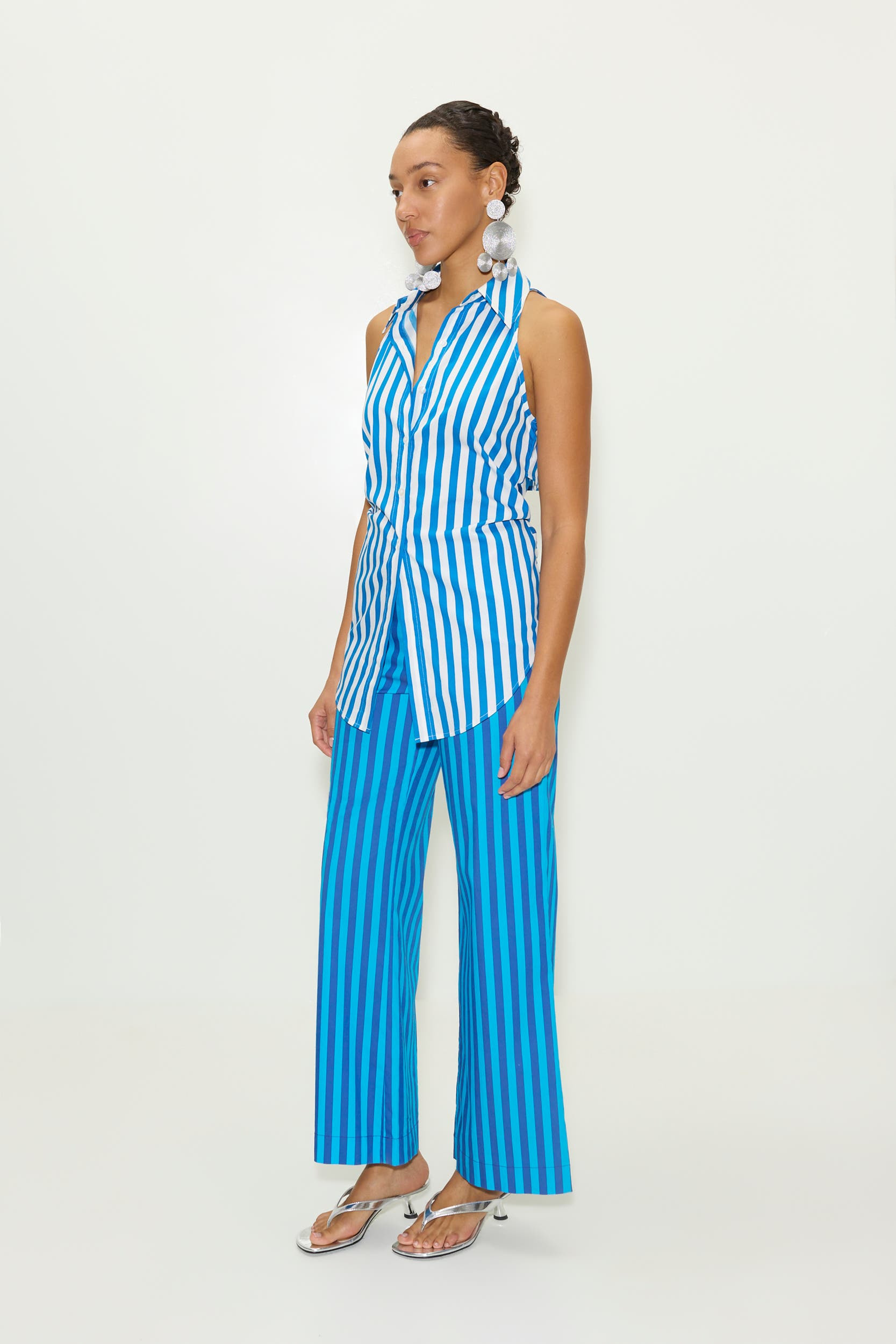 SIMONMILLER Loch Sleeveless Poplin Button Up in Blue Stripe at Nordstrom - 4
