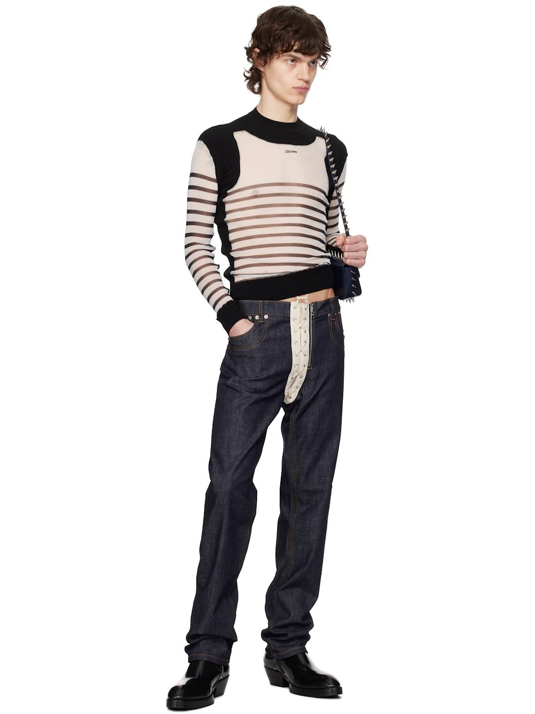 White & Black 'The Bi-Material Marinière' Sweater - 4