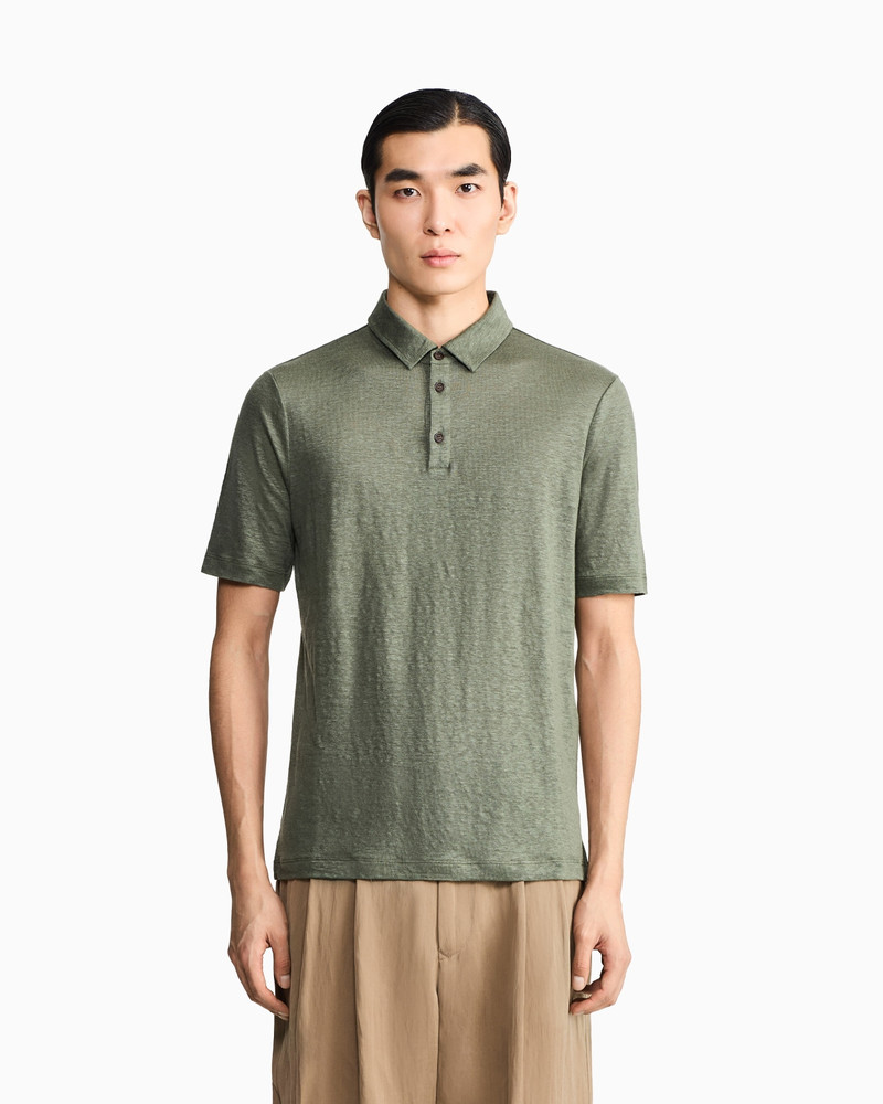 GIORGIO ARMANI SHORT-SLEEVED POLO SHIRT IN PURE LINEN JERSEY outlook