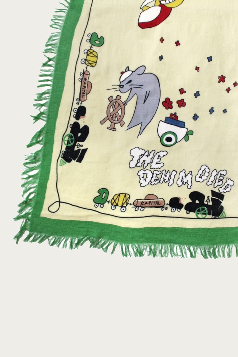 Linen Rayon Fringed Stole (PECKISH RAINBOWY PARK) - Green 4