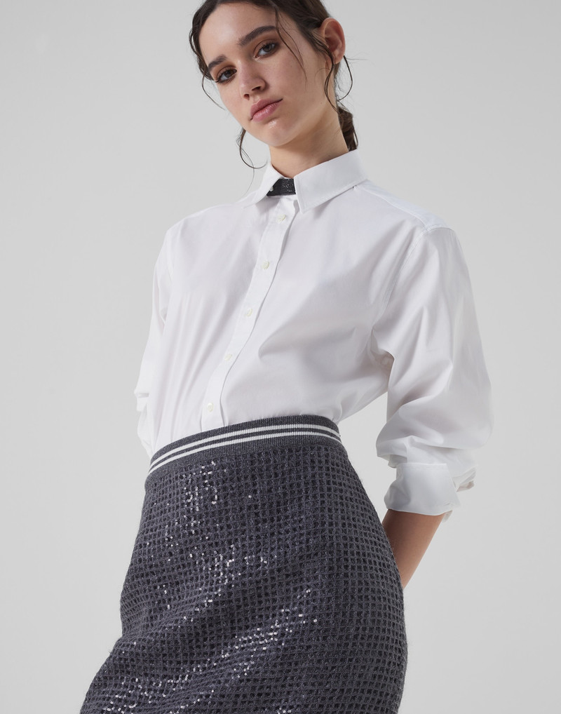 Dazzling net embroidery straight skirt in mohair and wool 3