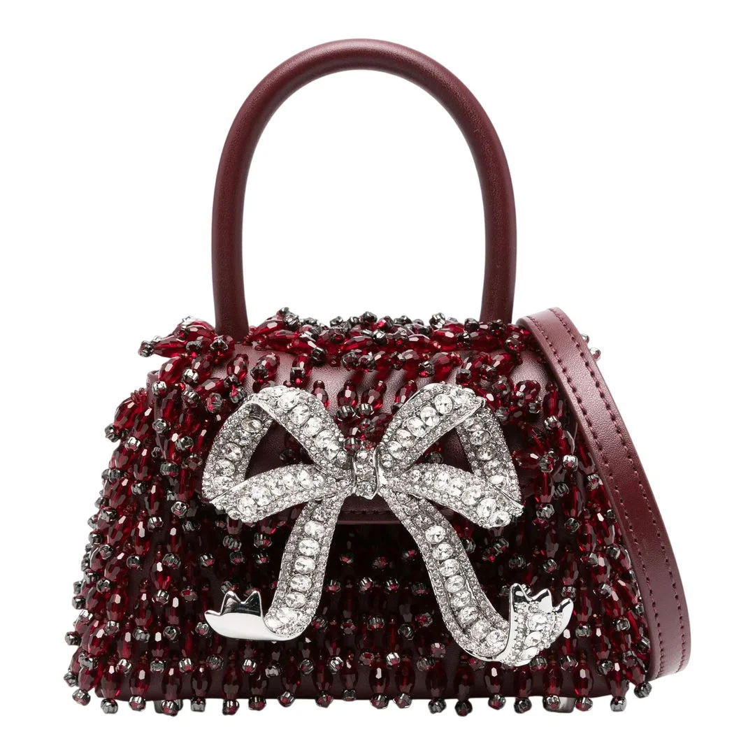 Burgundy Embellished Micro Bow Bag - 1