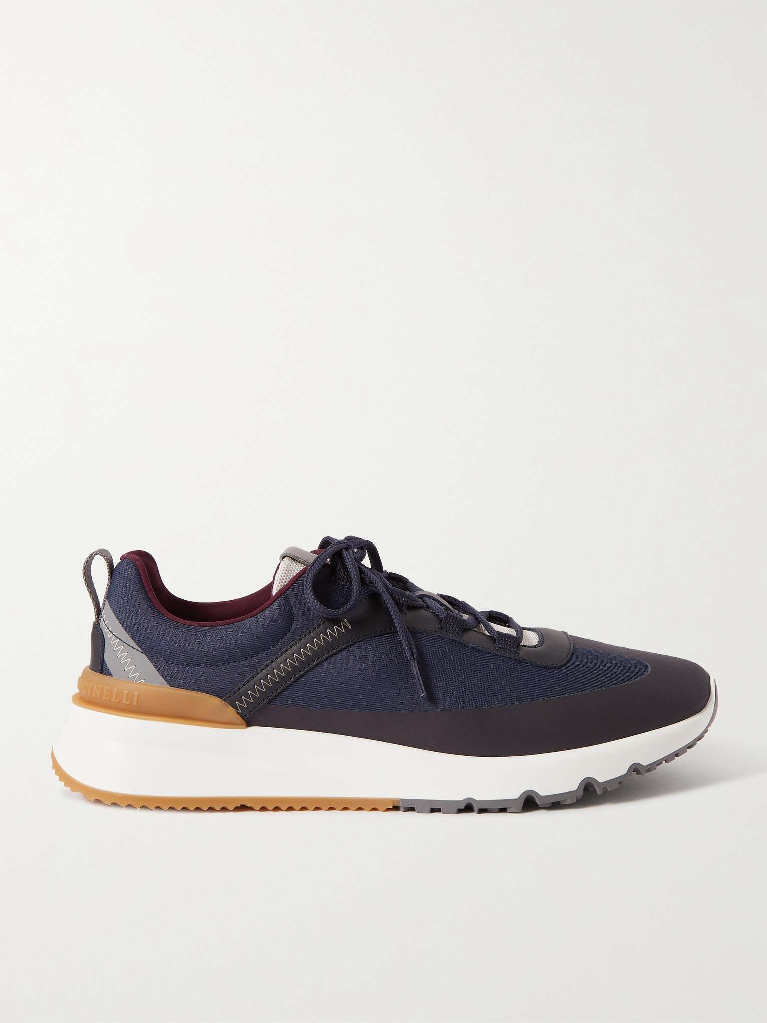 Leather-Trimmed Mesh and Canvas Sneakers - 1