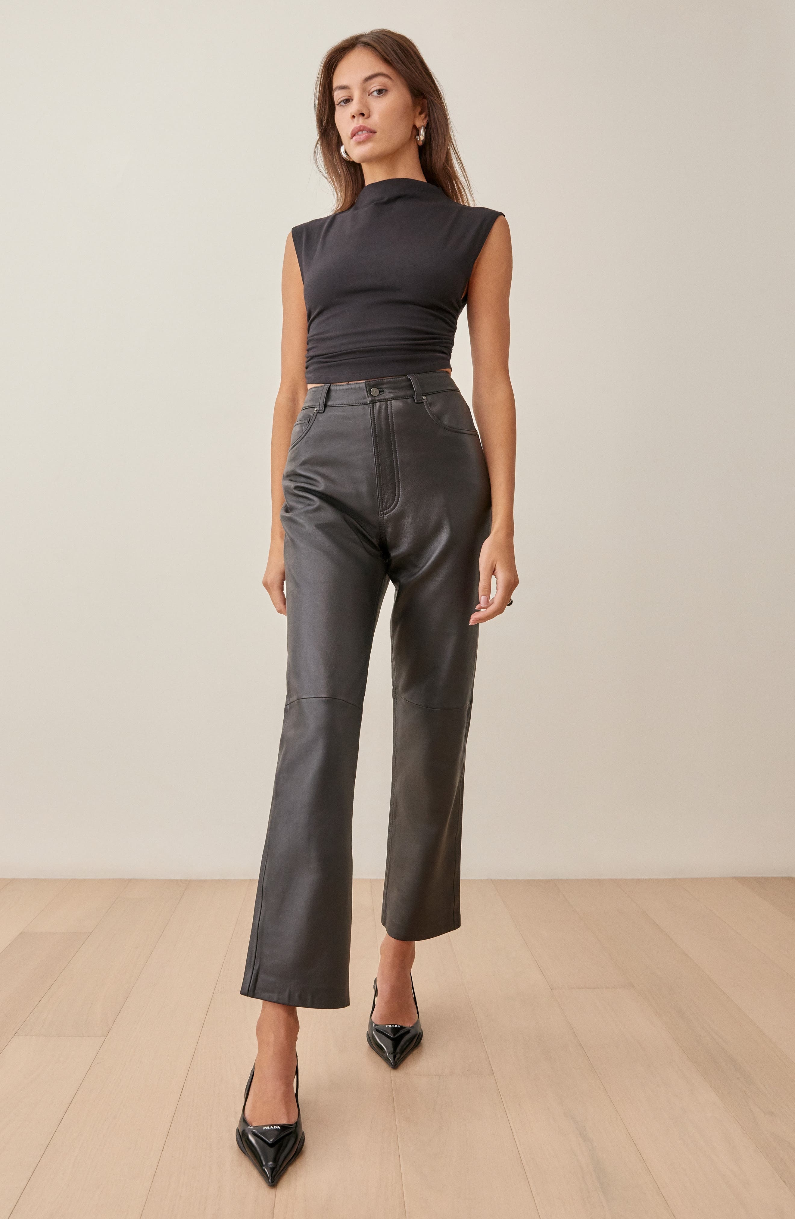 Reformation Lindy Ruched Crop Top in Black at Nordstrom - 5
