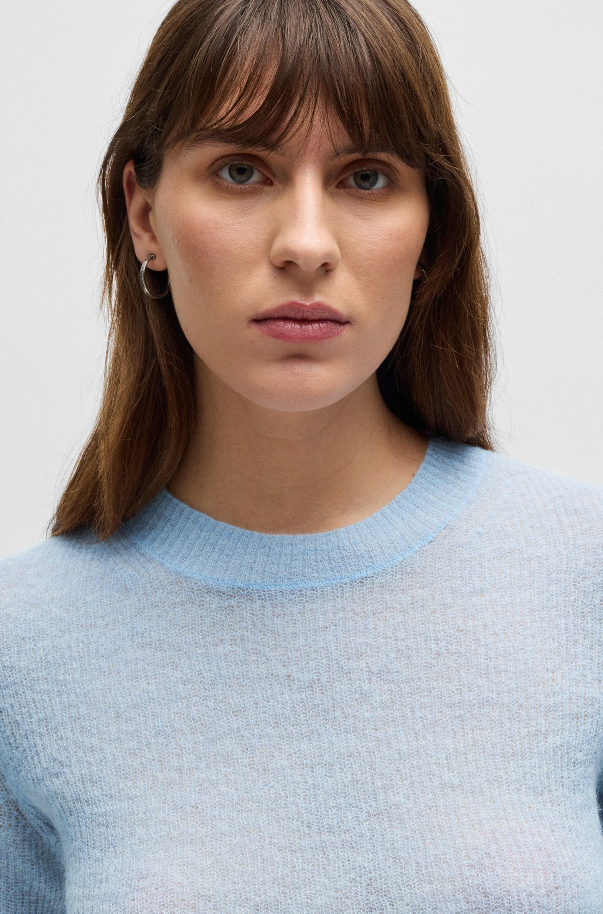 CROPPED-SLEEVE KNITTED SWEATER IN TEXTURED WOOL - 5