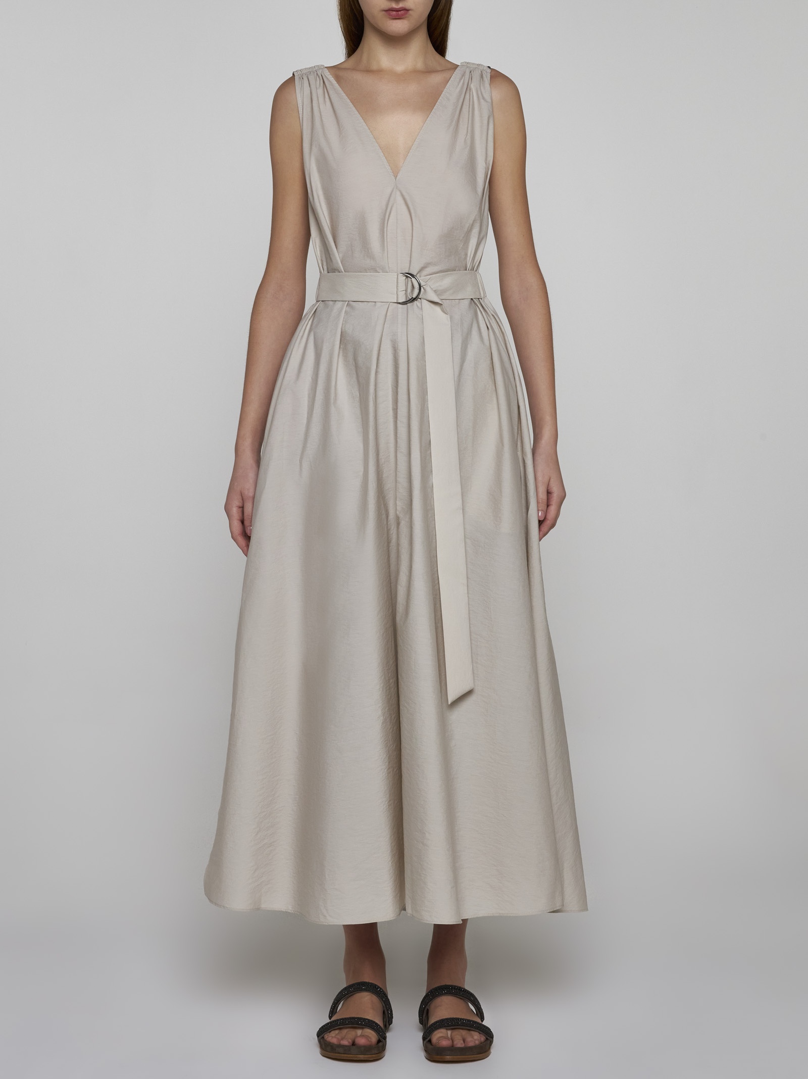Belted cotton-blend long dress - 2