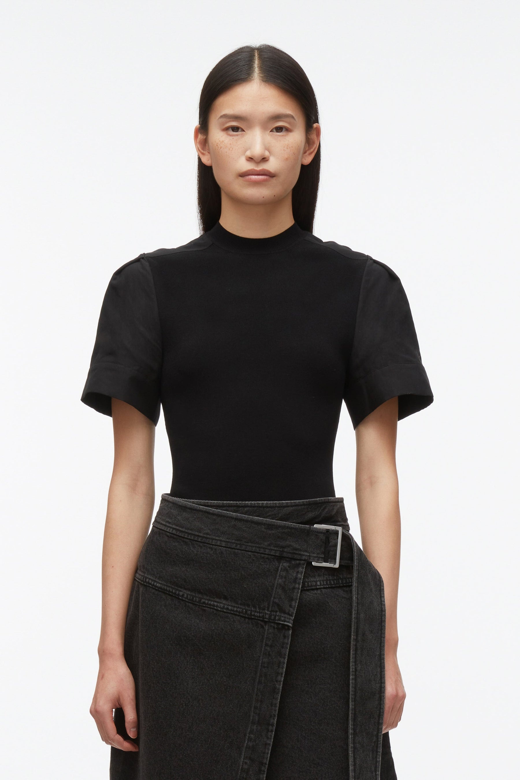 Compact Rib Top with Contrast Sleeves - 2