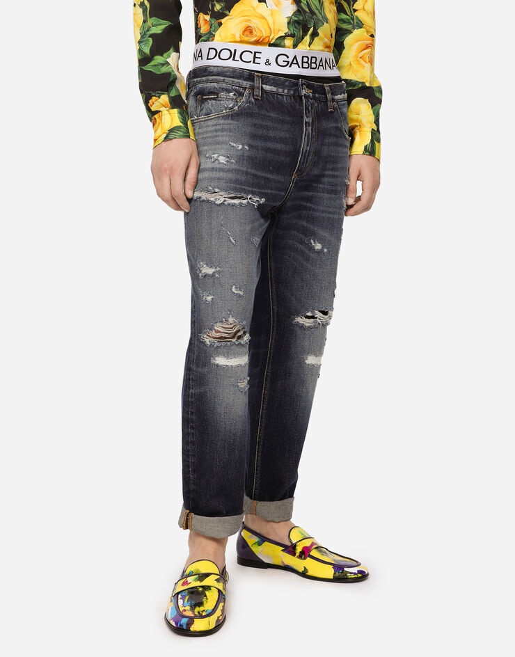 Loose blue wash jeans with rips - 4