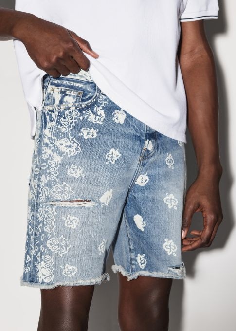 BLEACH BANDANA DENIM SHORT - 5