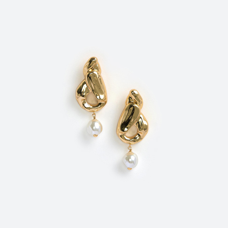 Gold Faux Pearl Drop Earrings - 1