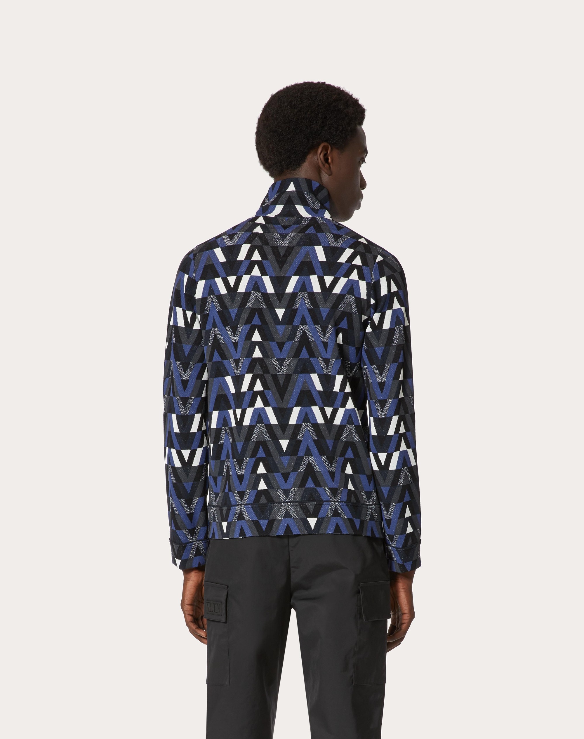 ZIP-UP KNITTED SWEATSHIRT WITH OPTICAL VALENTINO MOTIF - 4