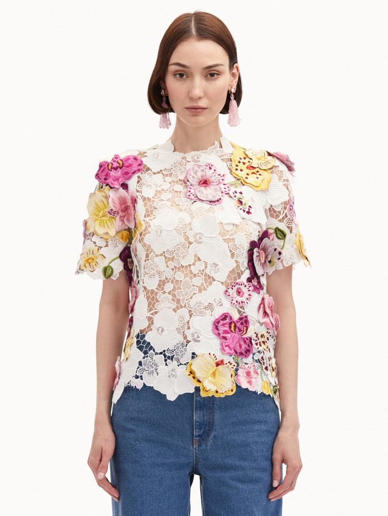 Oscar de la Renta ORCHID EMBROIDERED GUIPURE BLOUSE outlook
