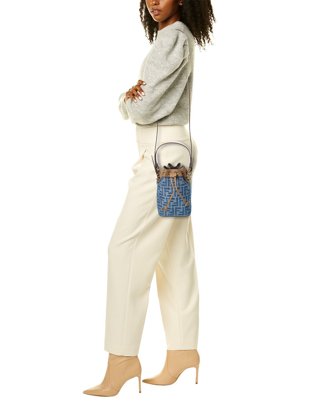 FENDI Mon Tresor Mini FF Denim & Leather Bucket Bag - 4