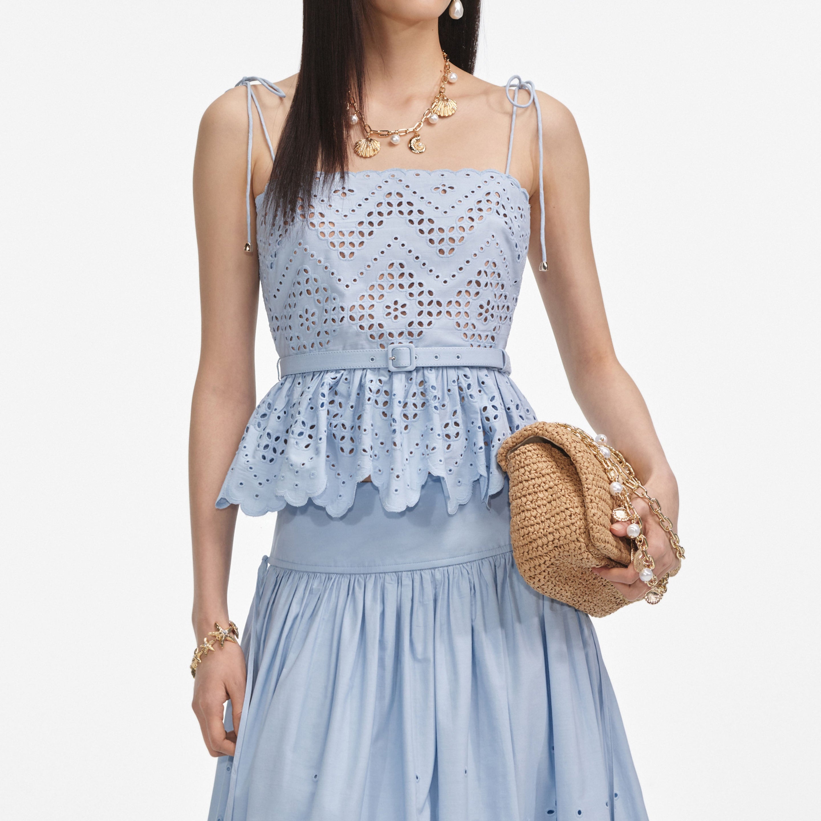 Blue Cotton Broderie Top - 4