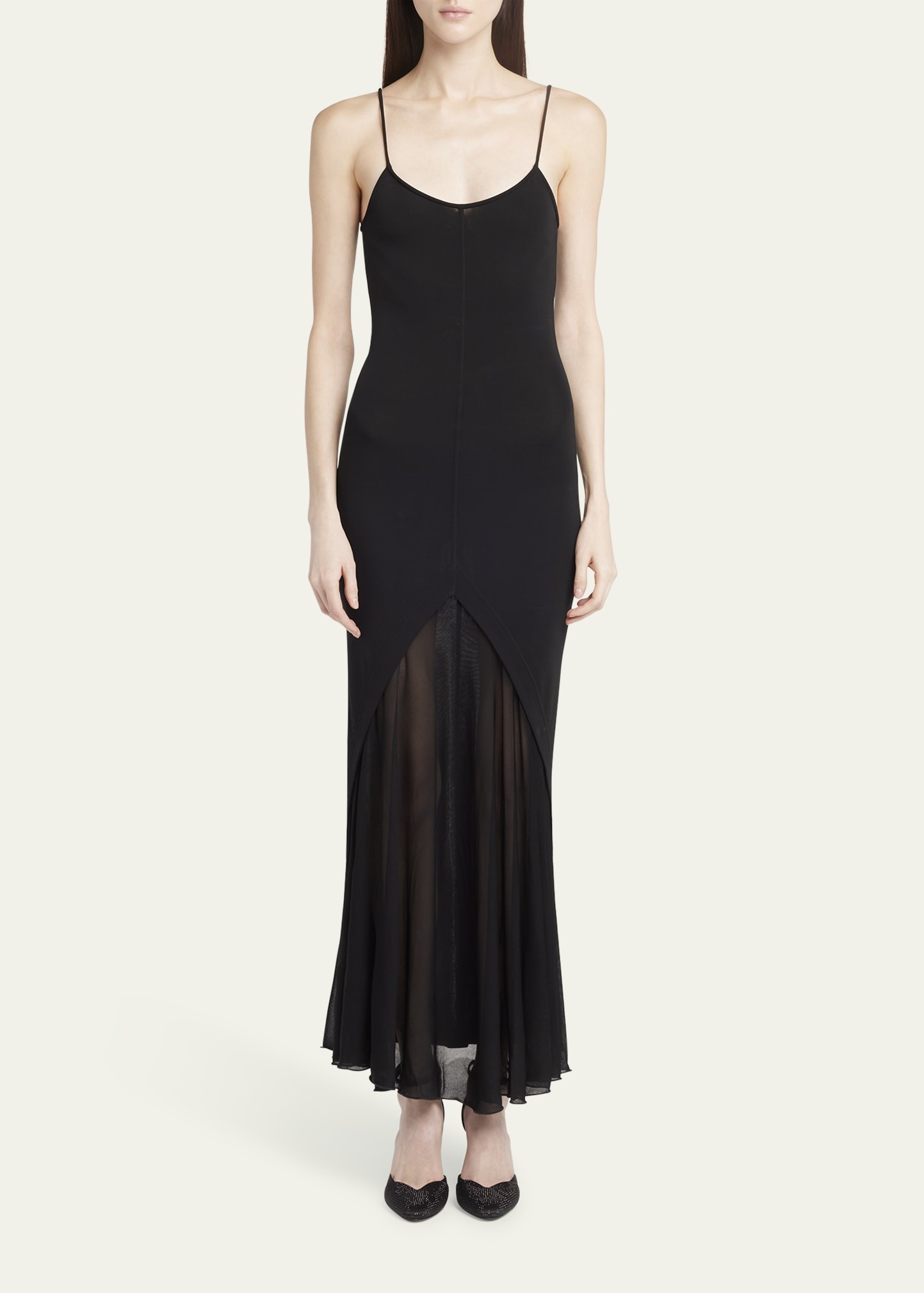 Sheer Skirt Panel Jersey Dress - 2