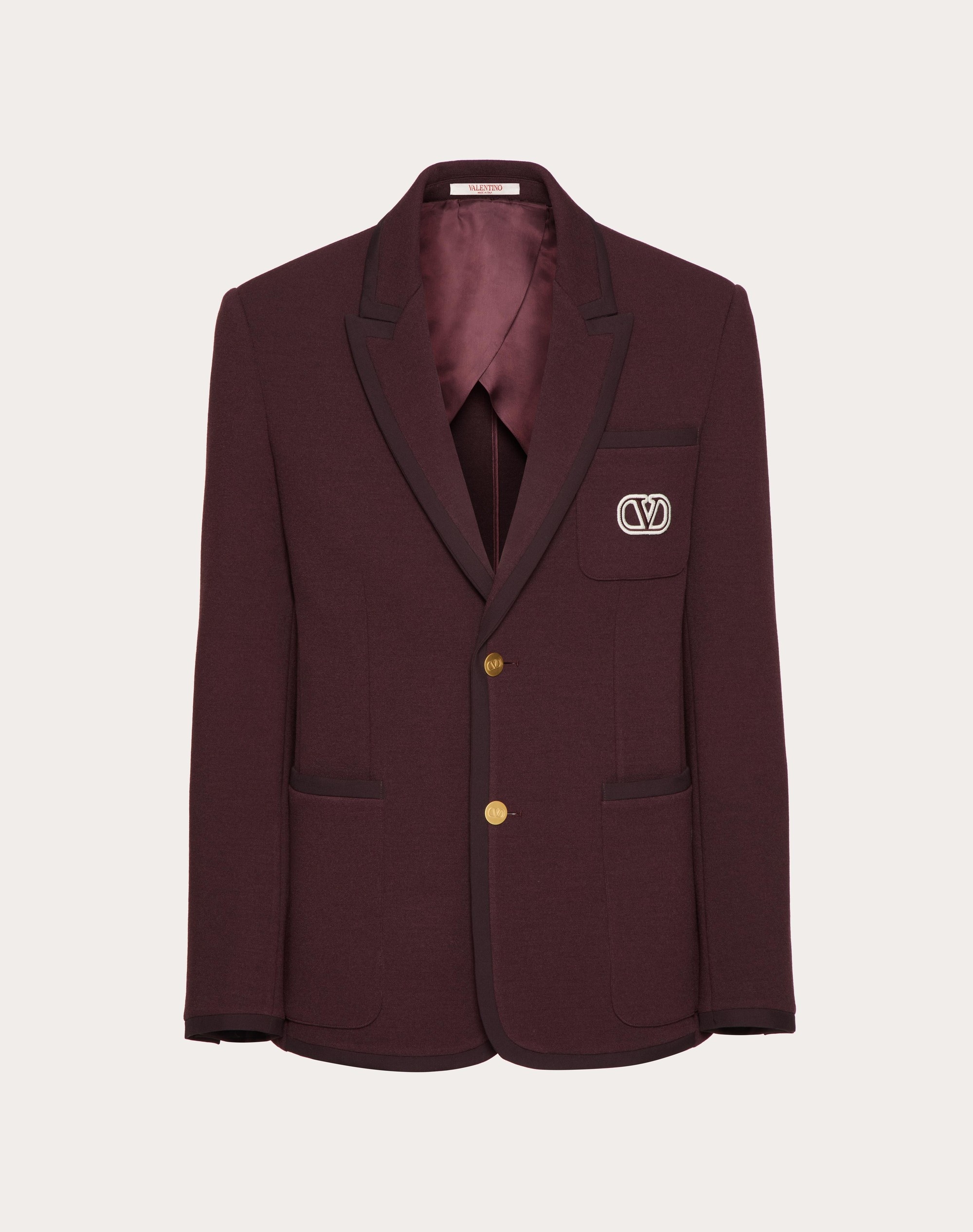SINGLE-BREASTED JACKET IN LANA STRETCH WITH VLOGO SIGNATURE PATCH - 1
