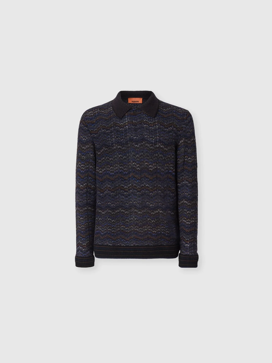 Long-sleeve cashmere and viscose polo shirt - 1