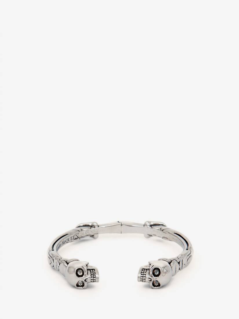 Twin Textured Skull Bracelet in Silver - 1
