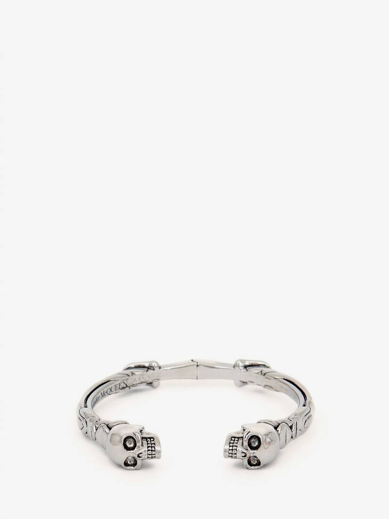 Twin Textured Skull Bracelet in Silver 1