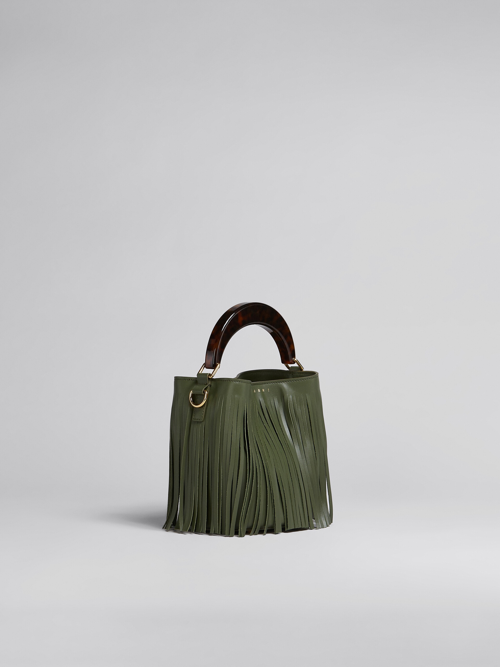 VENICE SMALL BUCKET IN GREEN LEATHER WITH FRINGES - 6