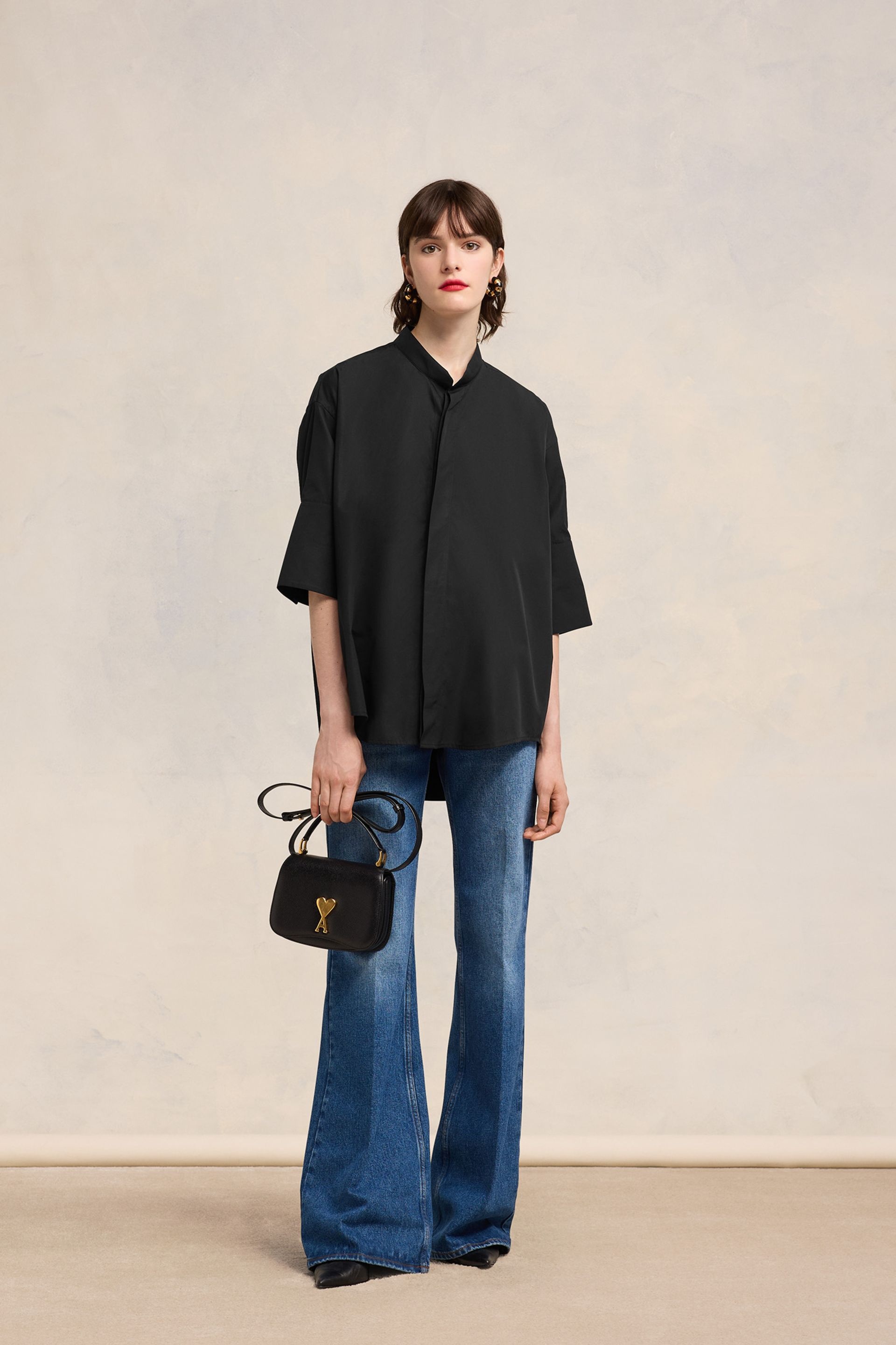 Oversize Shirt With Mao Collar - 2