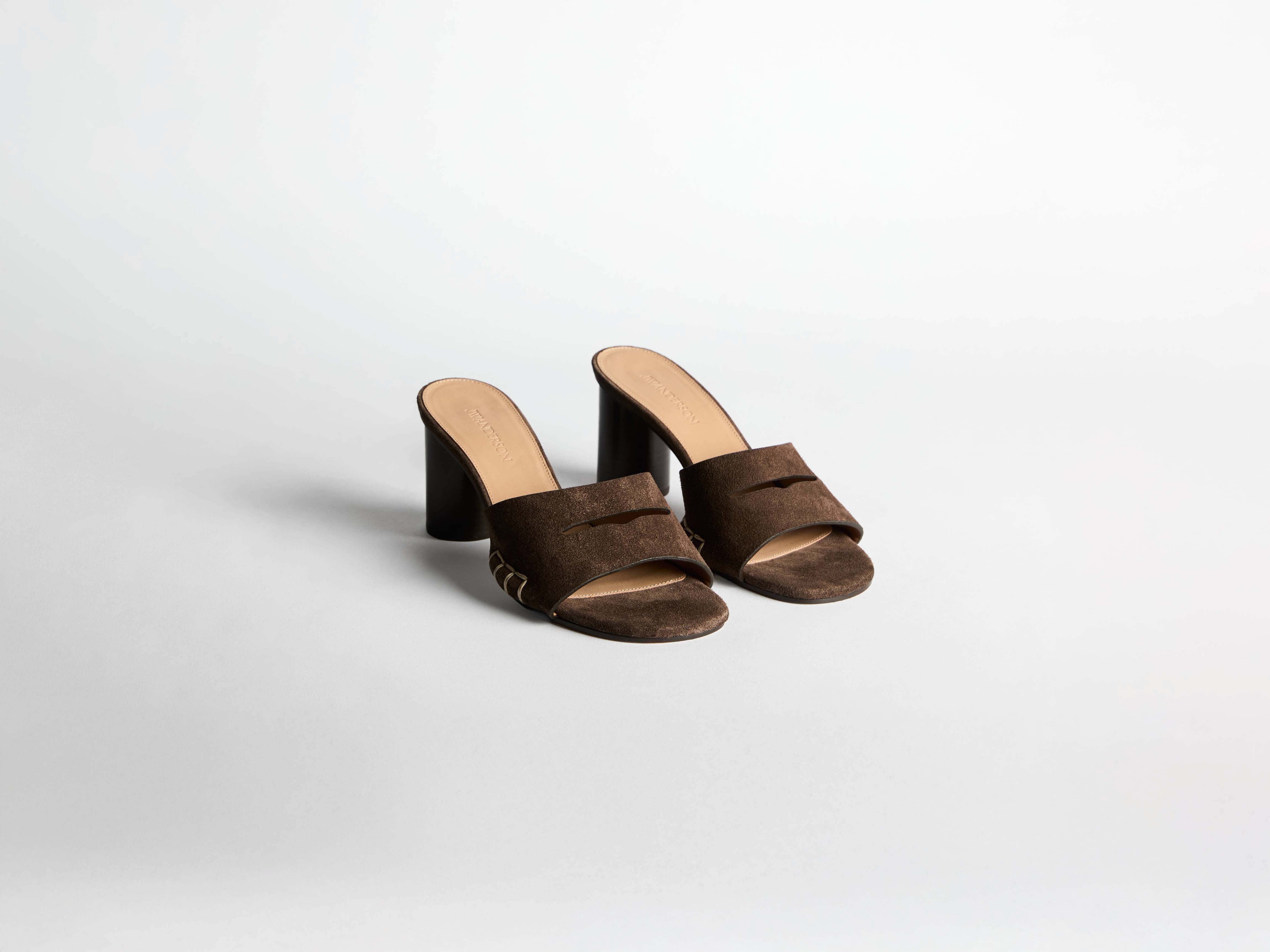 WOMENS LOAFER MULE HEELED SANDAL IN CHOCOLATE BROWN - 2