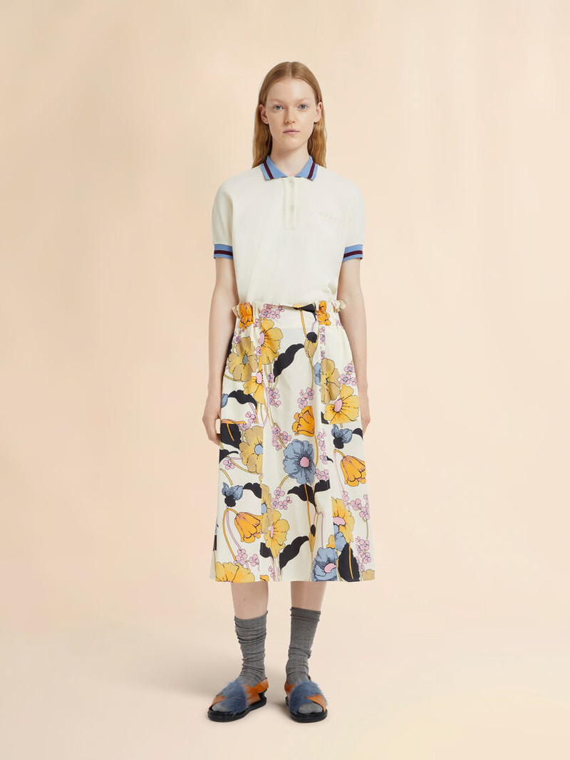 Marni CREAM POPLIN ELASTICATED MIDI SKIRT WITH MELODIA PRINT outlook