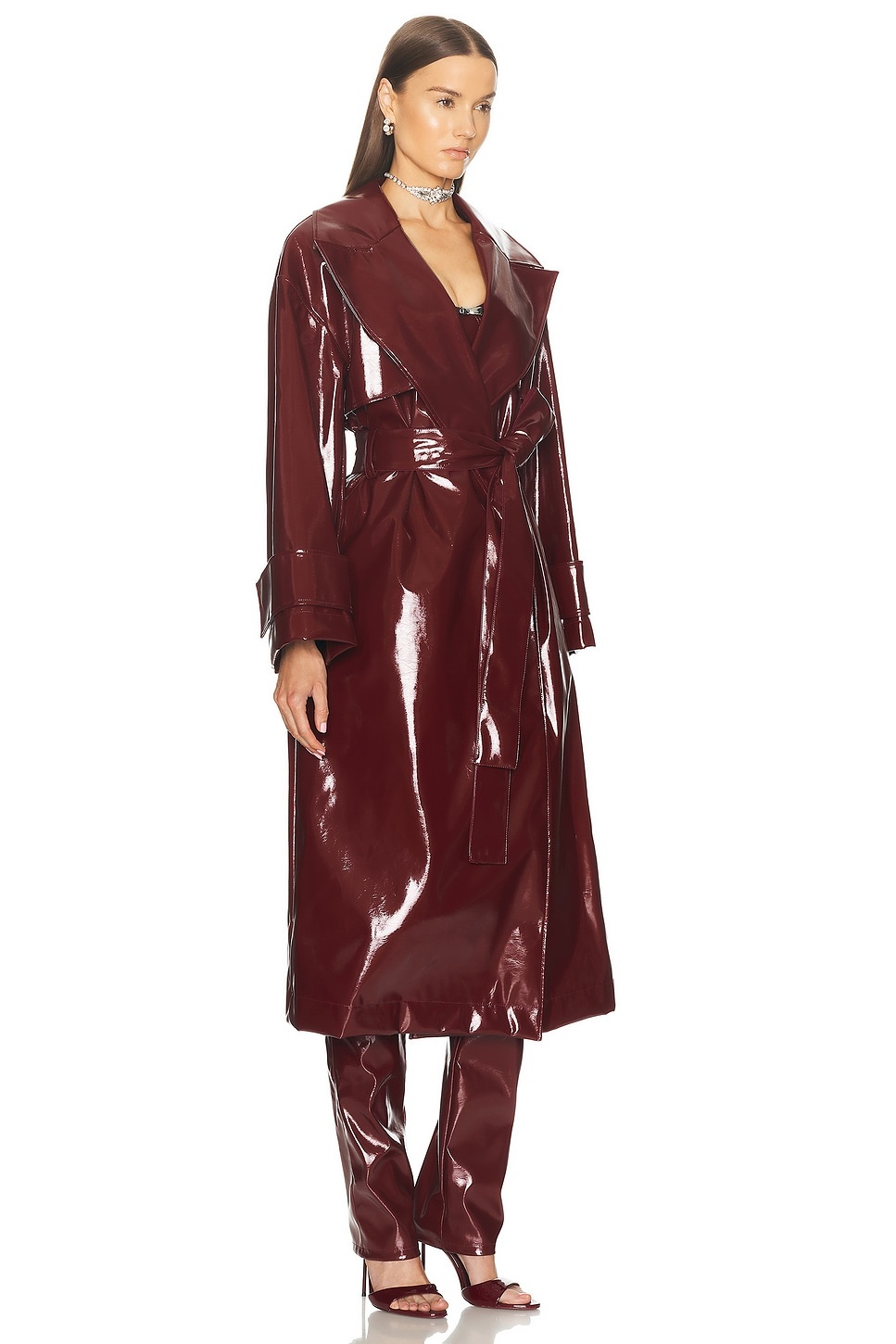 Faux Patent Leather Trench Coat - 3