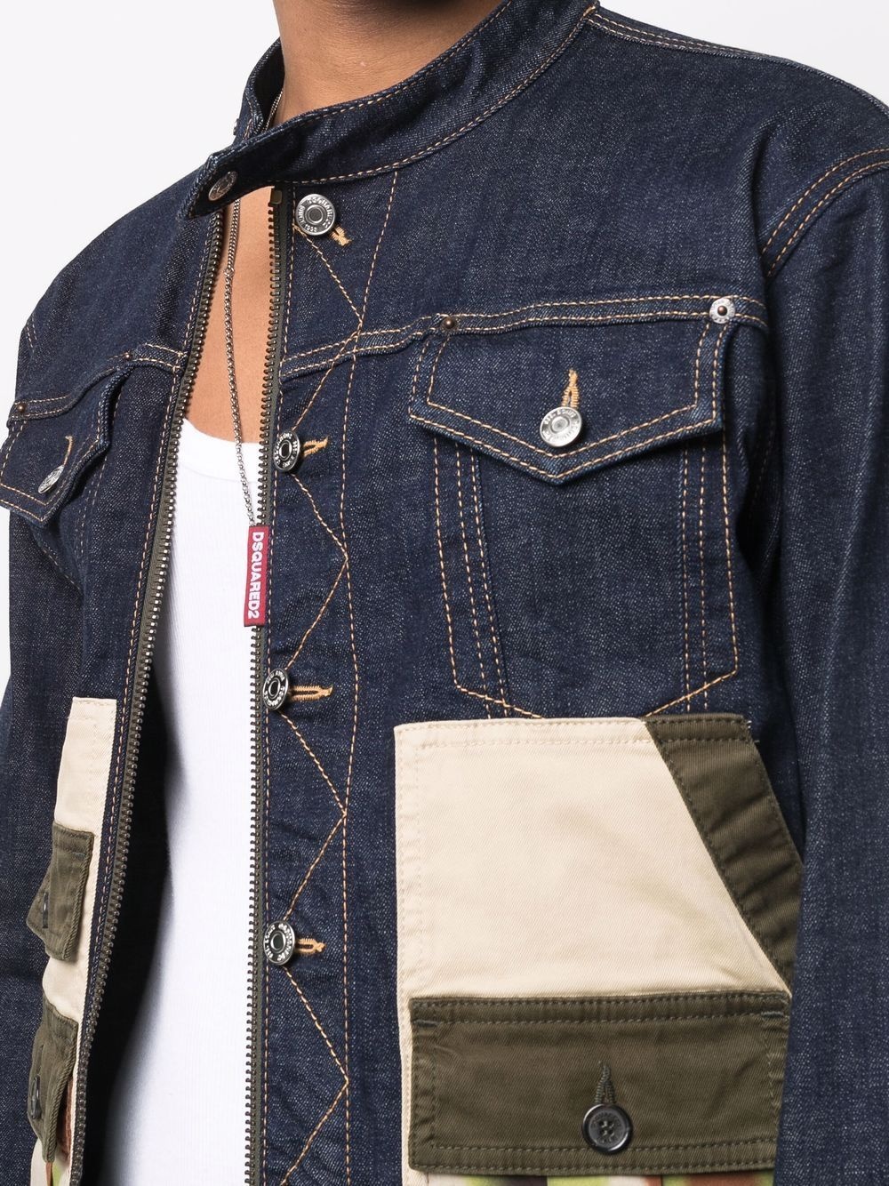 patchwork denim biker jacket - 5