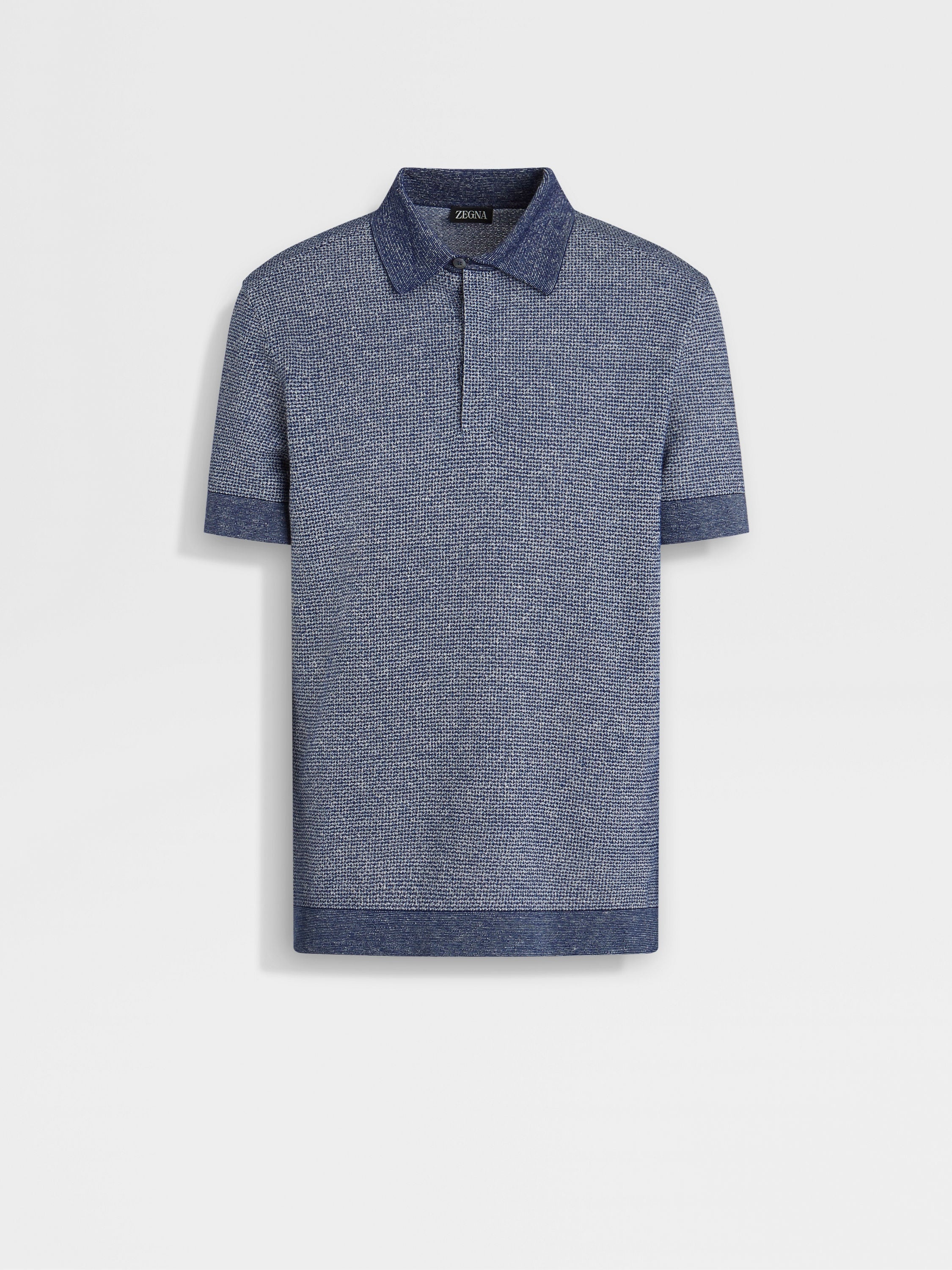 UTILITY BLUE COTTON LINEN AND SILK POLO SHIRT - 1