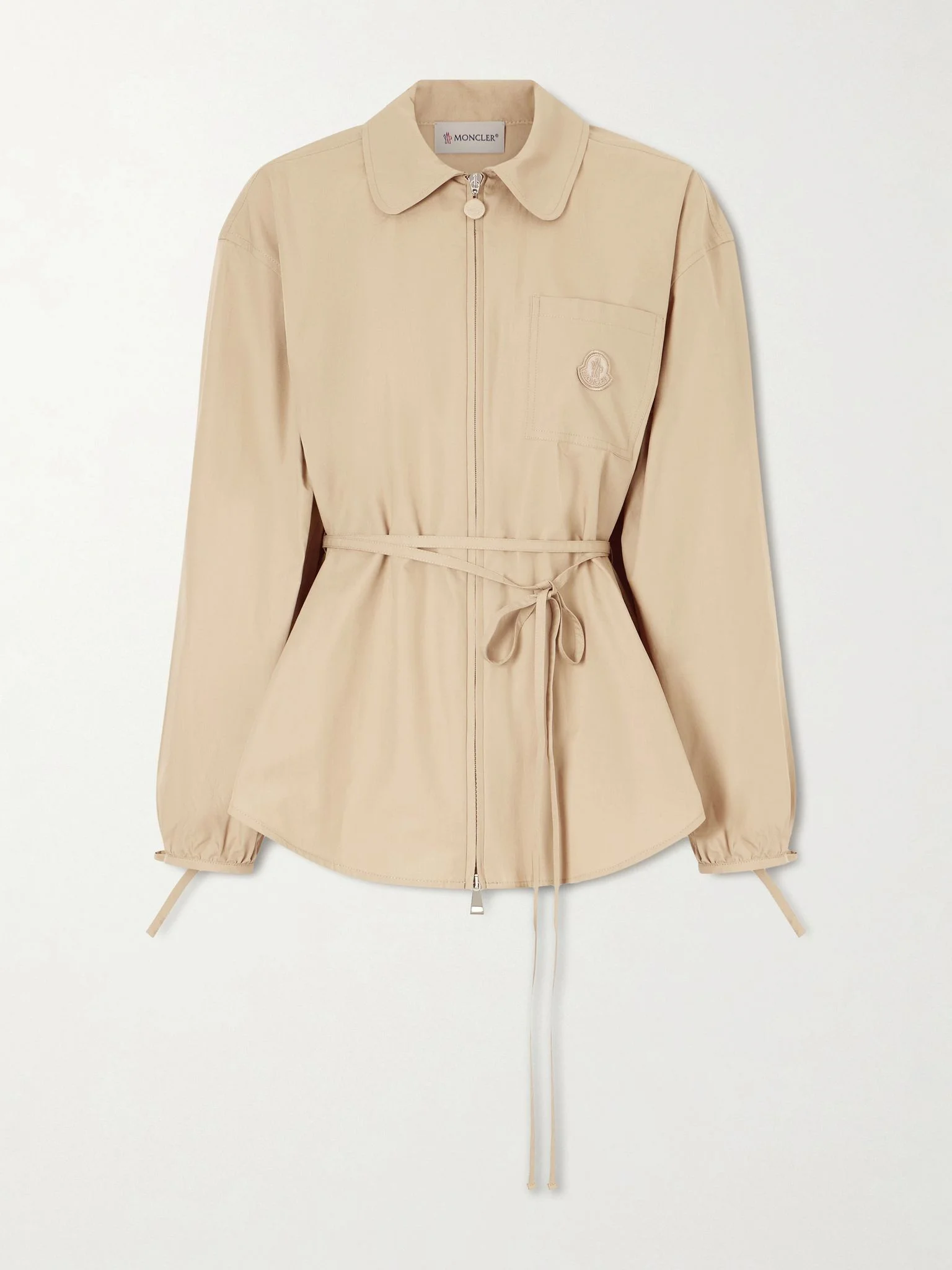 Belted appliquéd cotton-poplin zip-up shirt Camel - 1