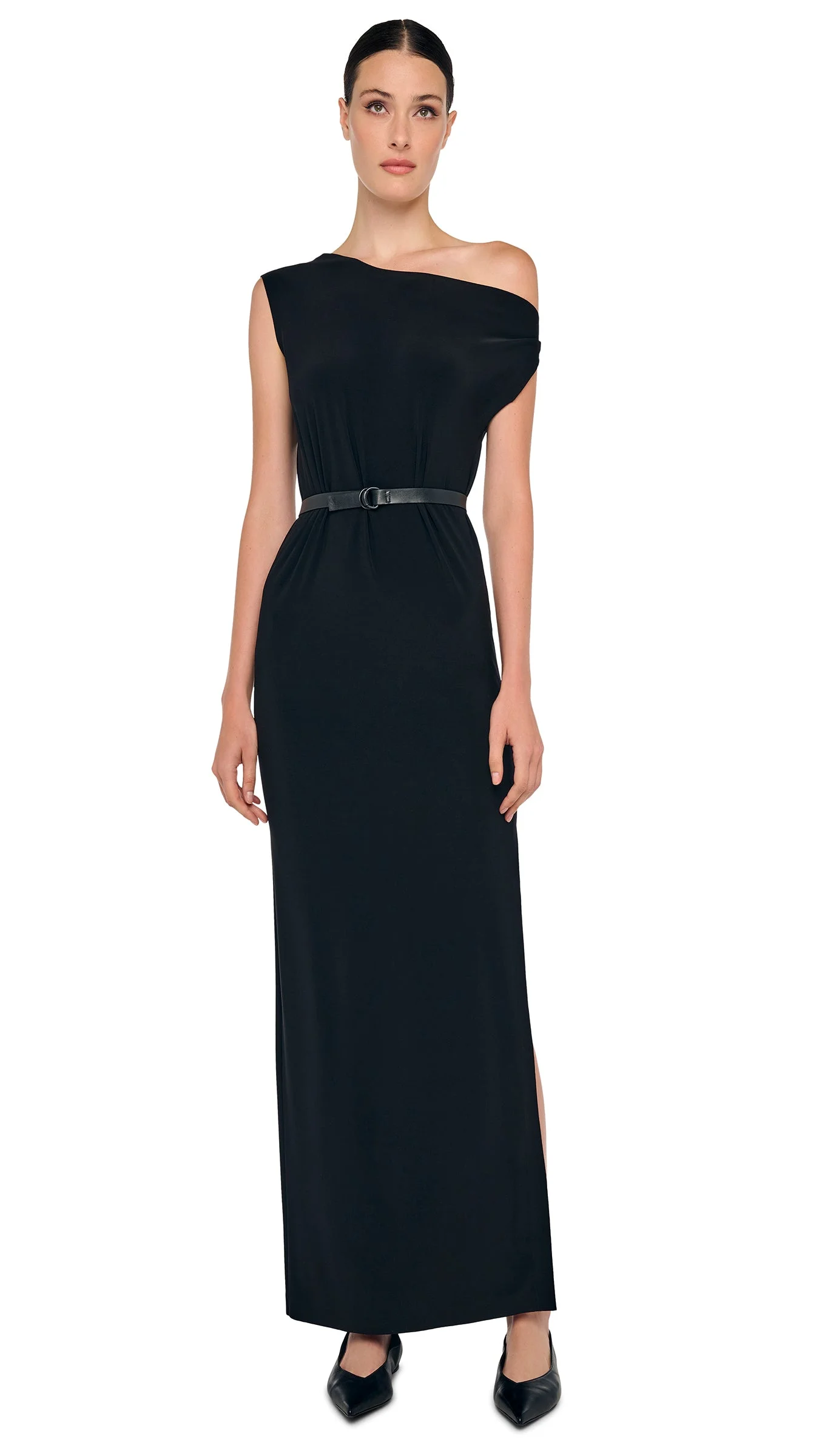 DROP SHOULDER LONG DRESS W/ SIDE SLIT - 1