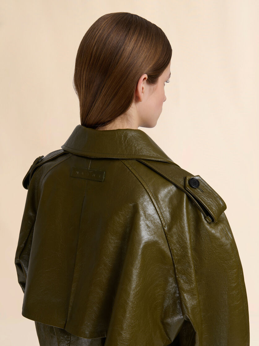 DEEP GREEN LEATHER SHORT TRENCH COAT - 5