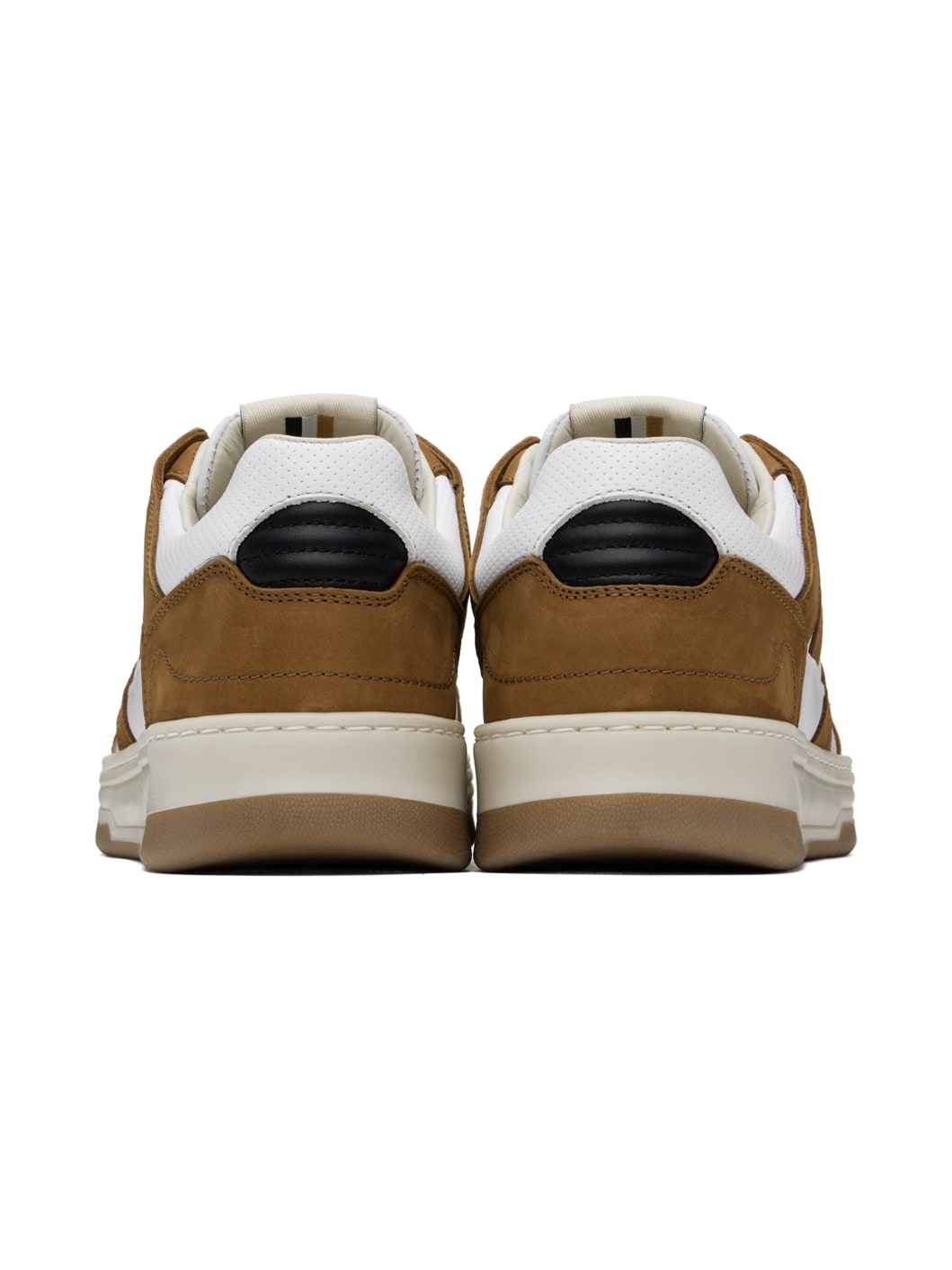 Brown & White Mixed Material Sneakers - 2