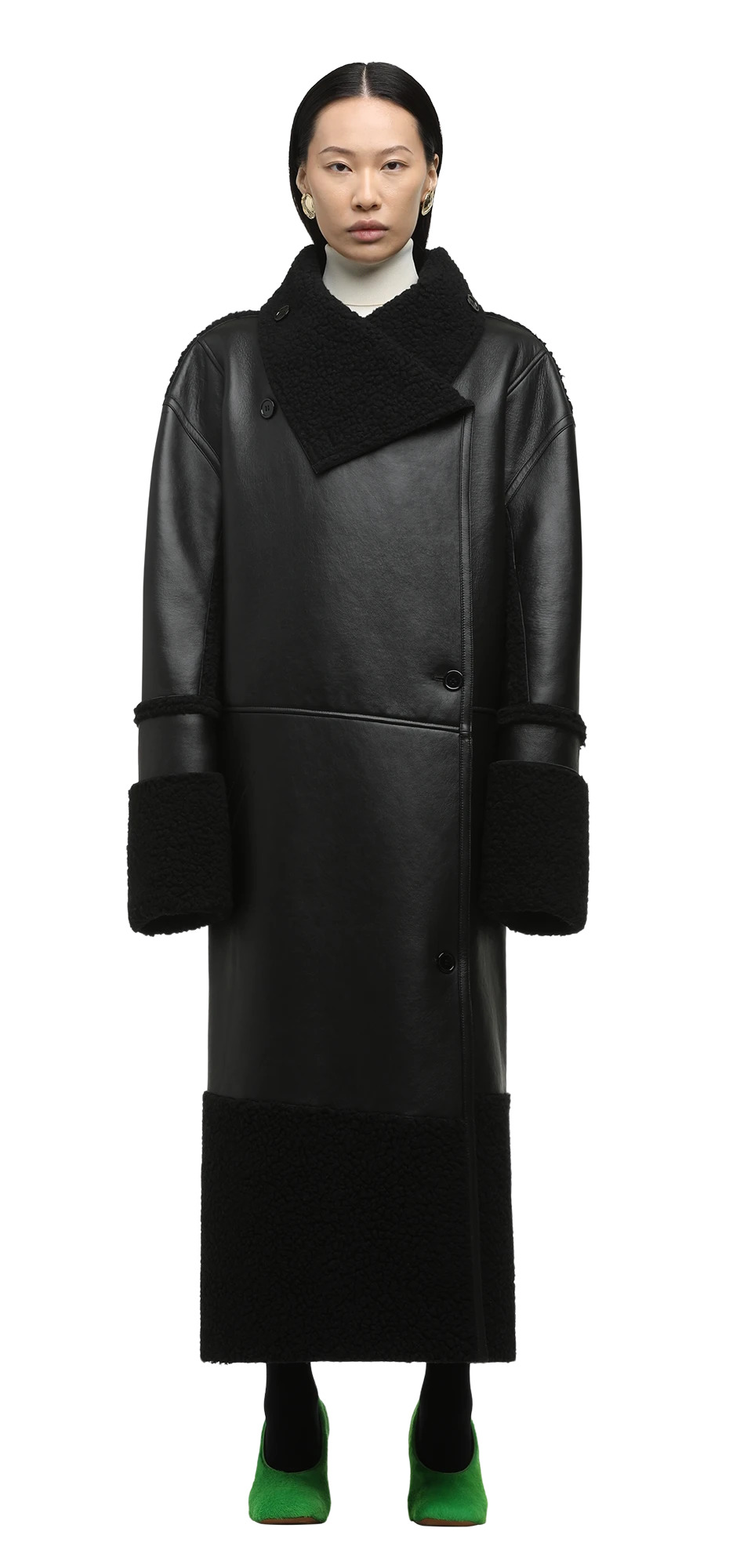 LONG SHEARLING COAT BLACK - 3