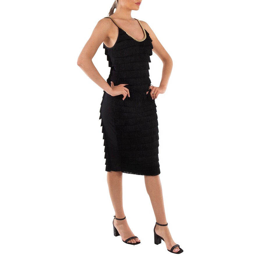Burberry Black Melina Sleeveless Chain Trim Fringed Dress - 4