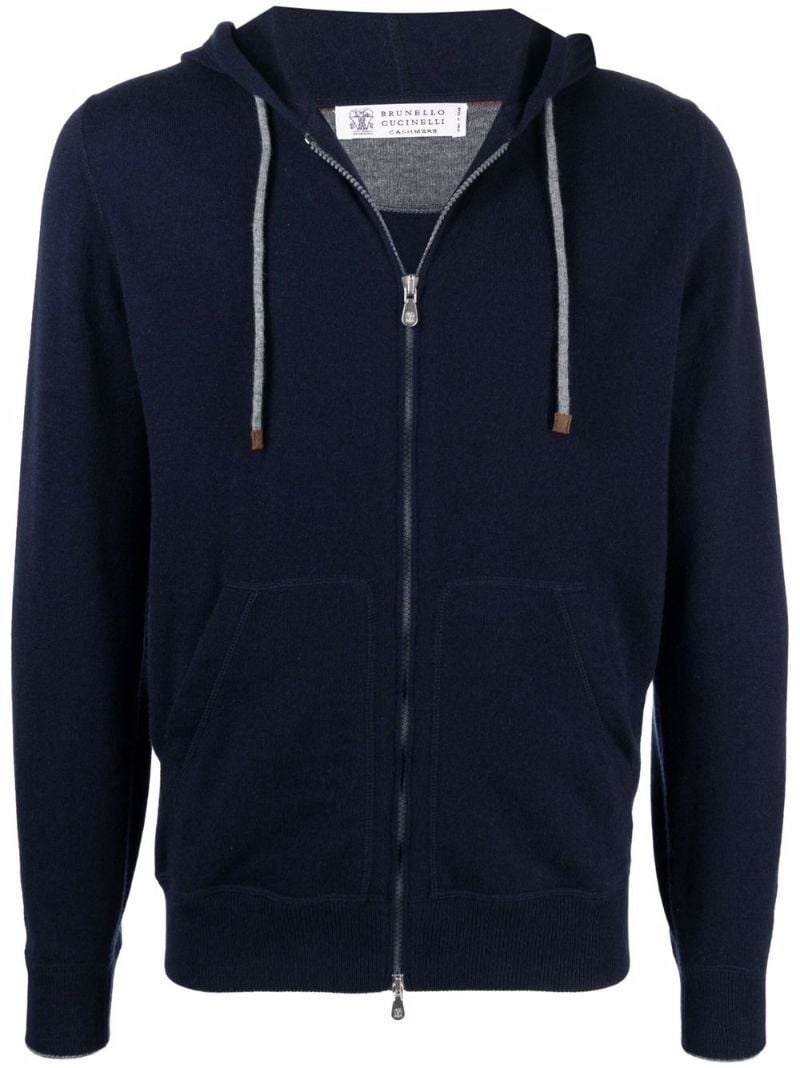 drawstring zipped cashmere hoodie - 1