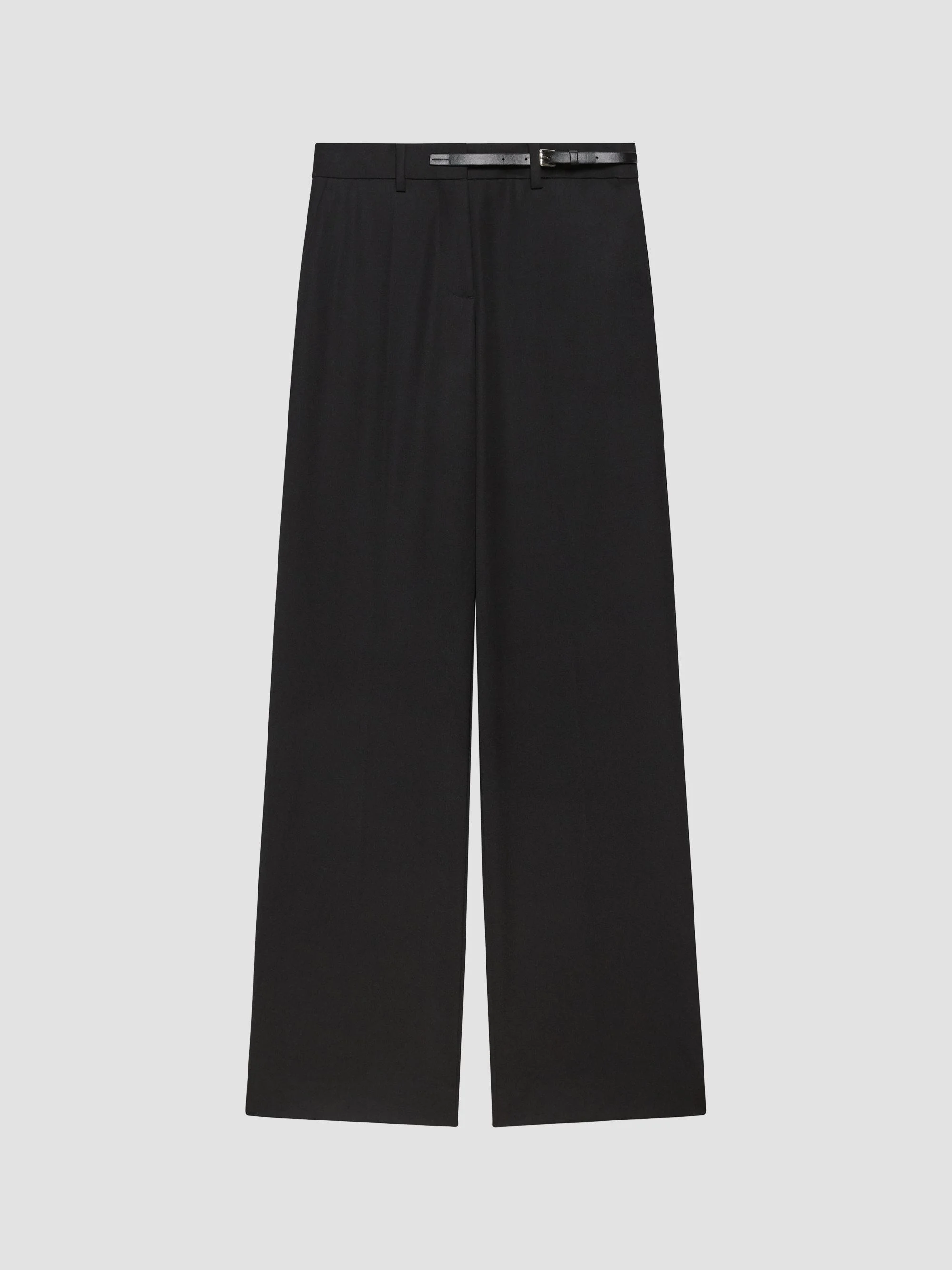 Women's Belted Wool Gabardine Trousers - Black - 1