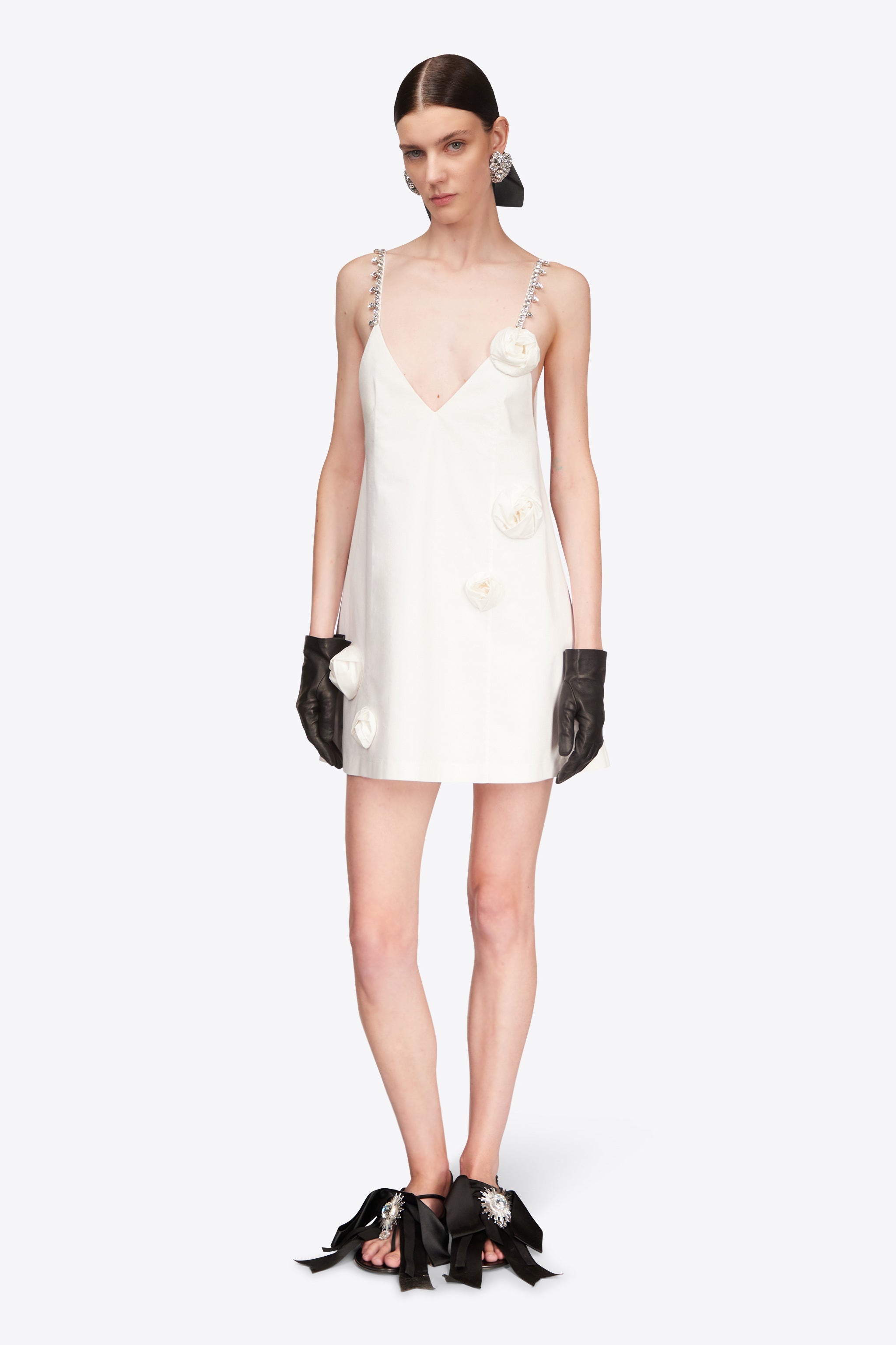 CRYSTAL ROSETTE POPLIN MINI DRESS - 4