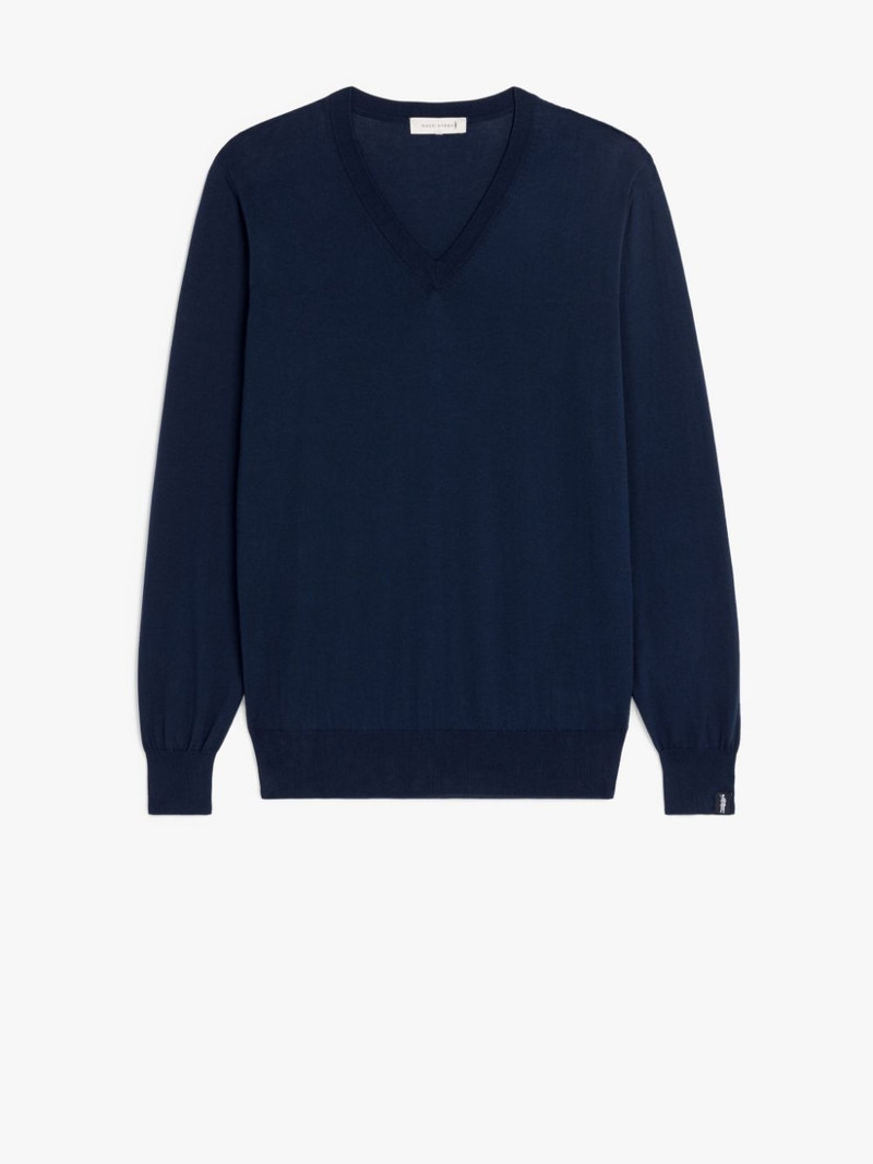 DEEP V NECK NAVY COTTON SWEATER 1
