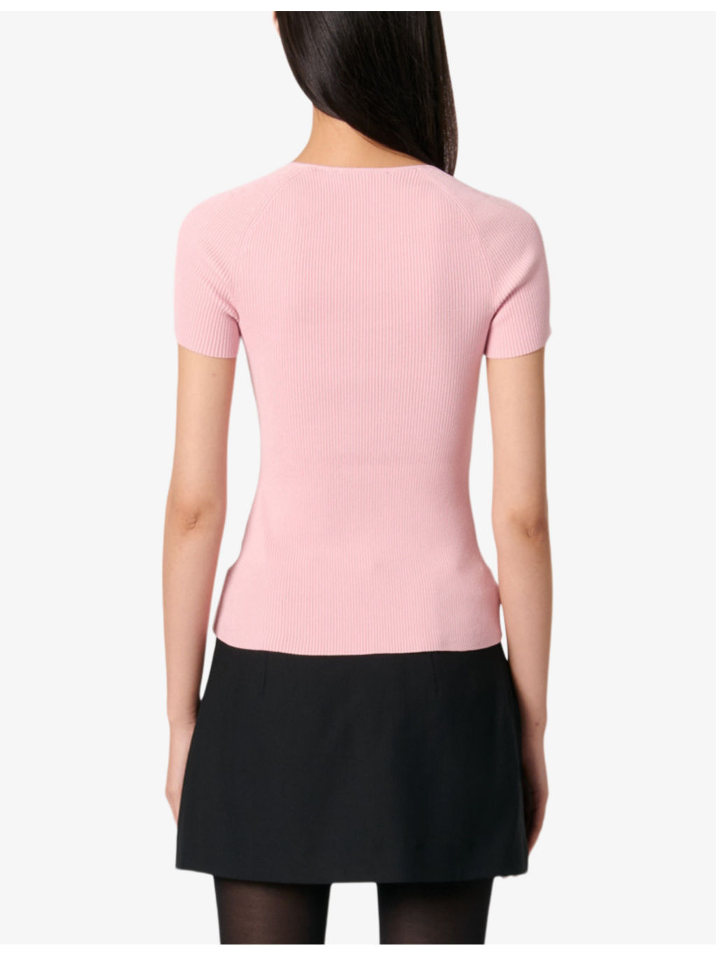 Sweetheart-neck short-sleeve stretch-knit jumper - 4