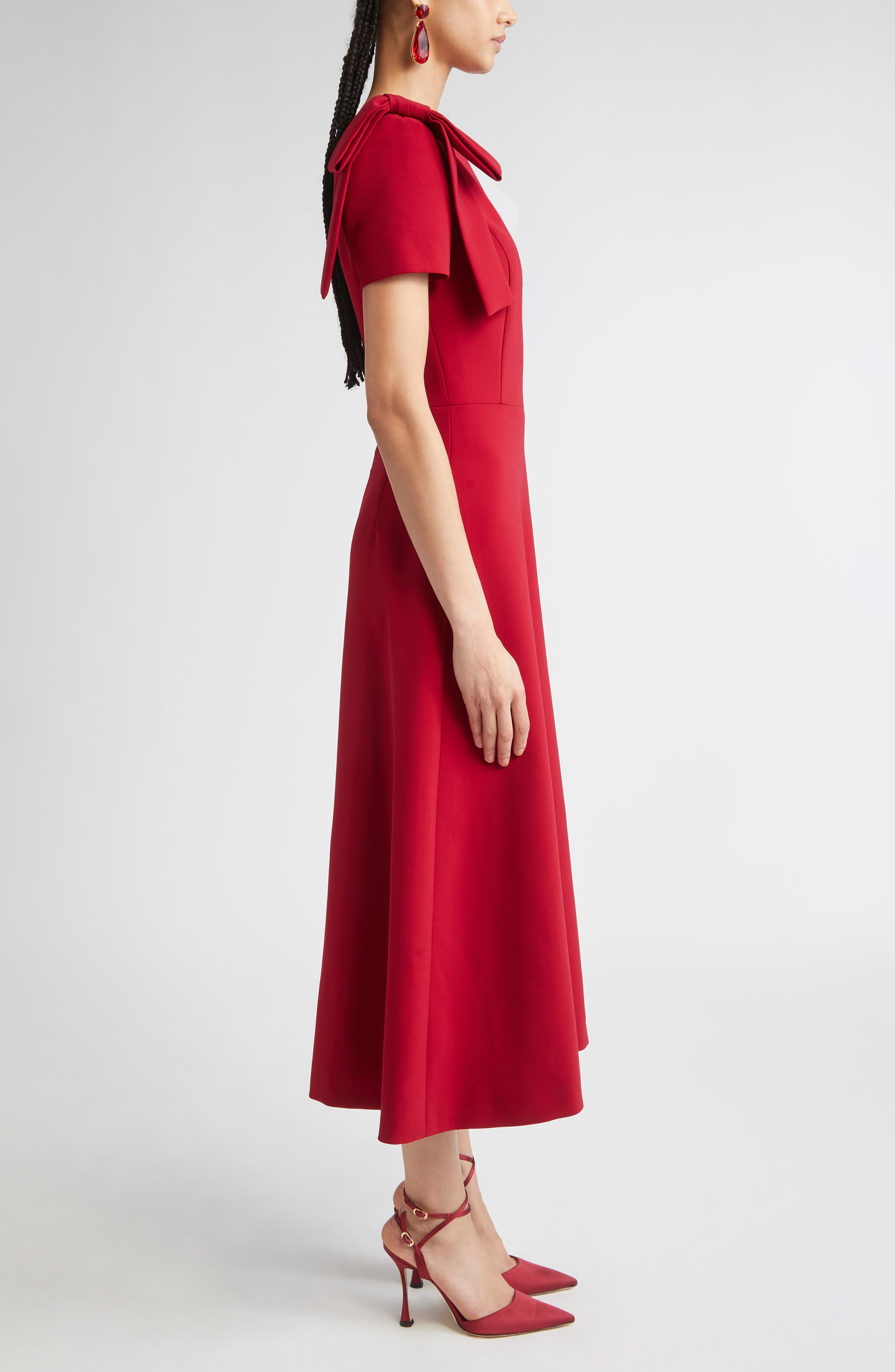Carolina Herrera Bow Shoulder A-Line Silk Dress in Garnet at Nordstrom - 3
