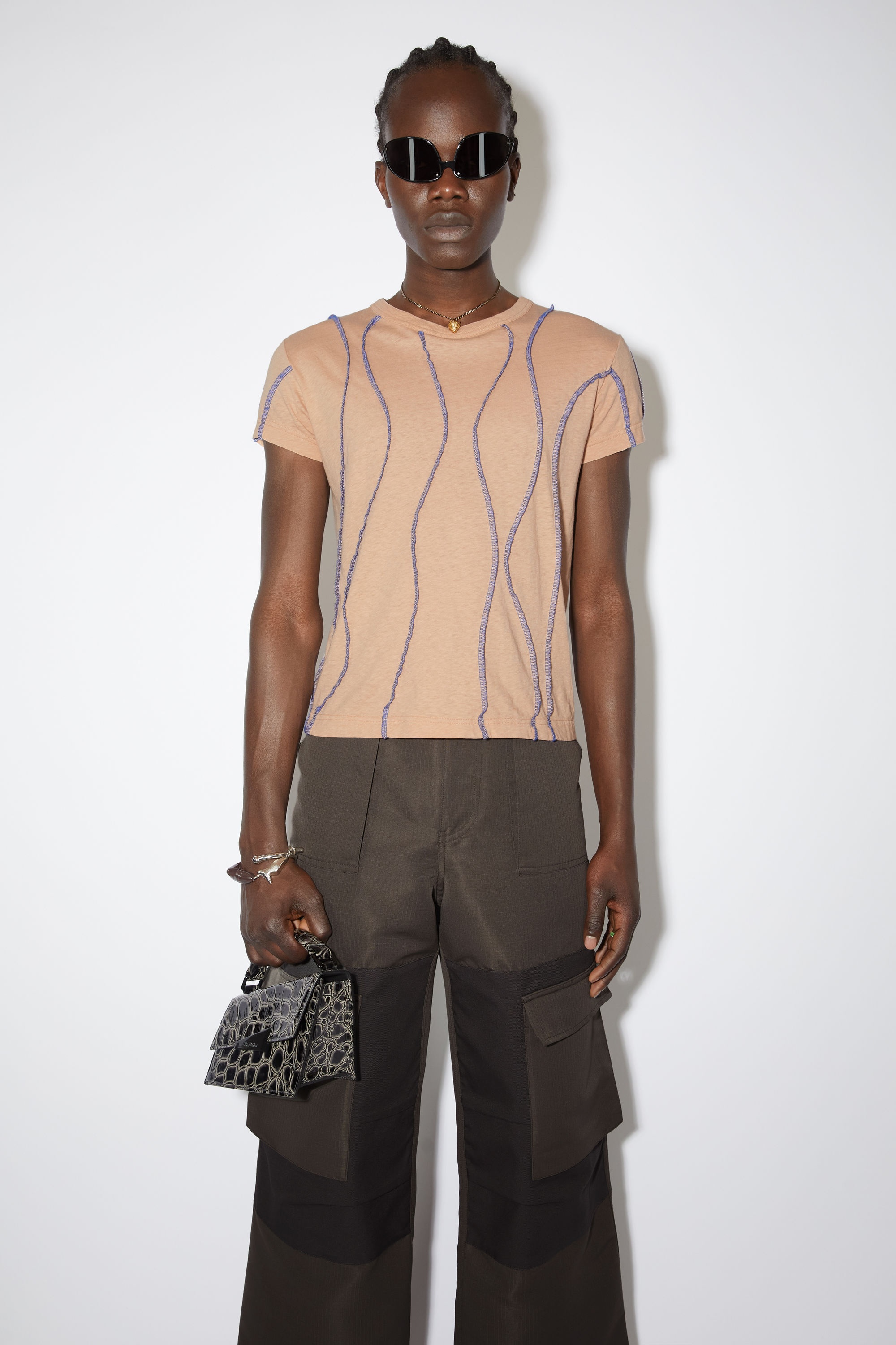 Overlock stitch t-shirt - Dusty pink - 2