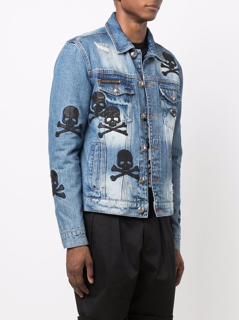 skull patch denim jacket - 3