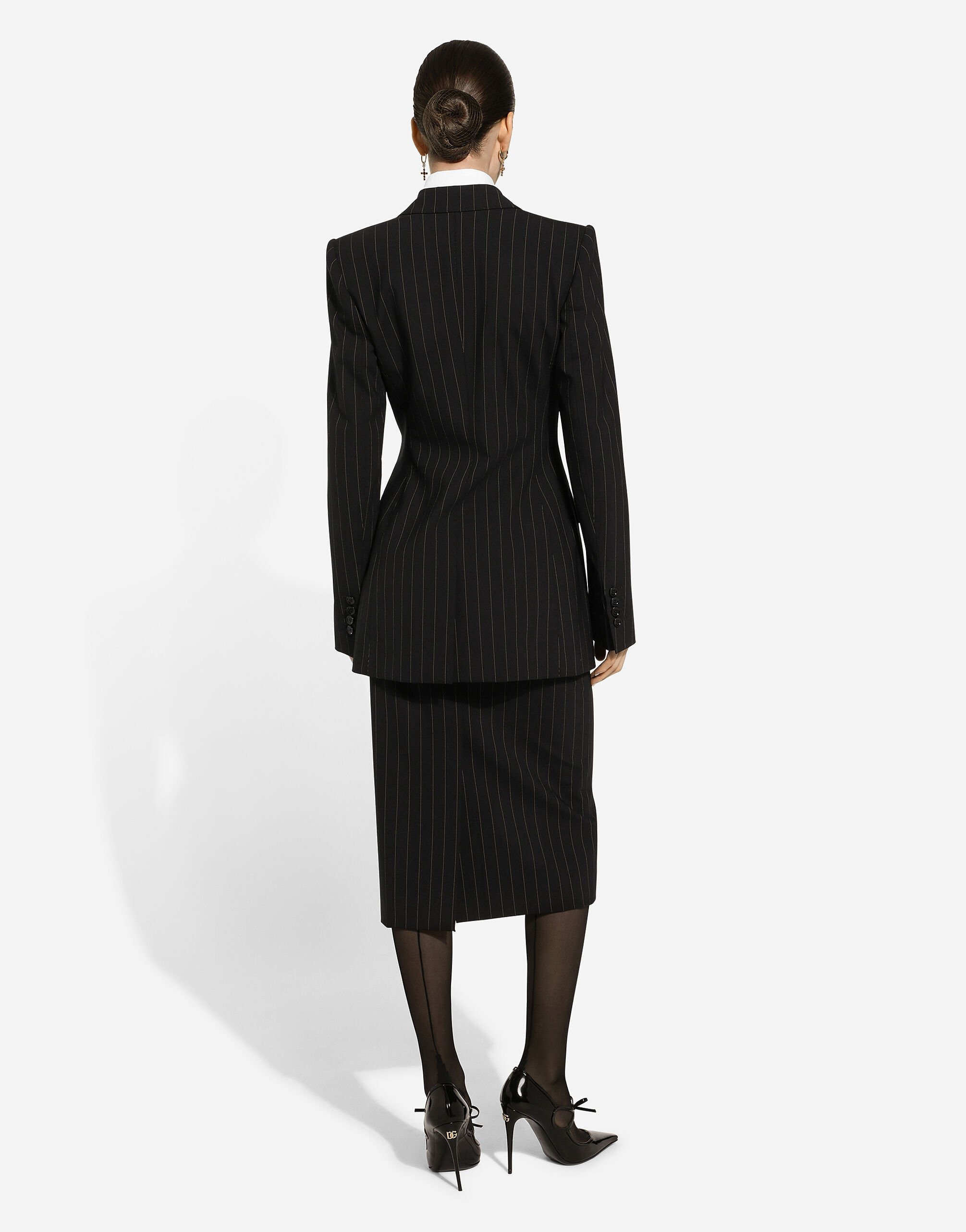Pinstripe wool calf-length skirt - 3